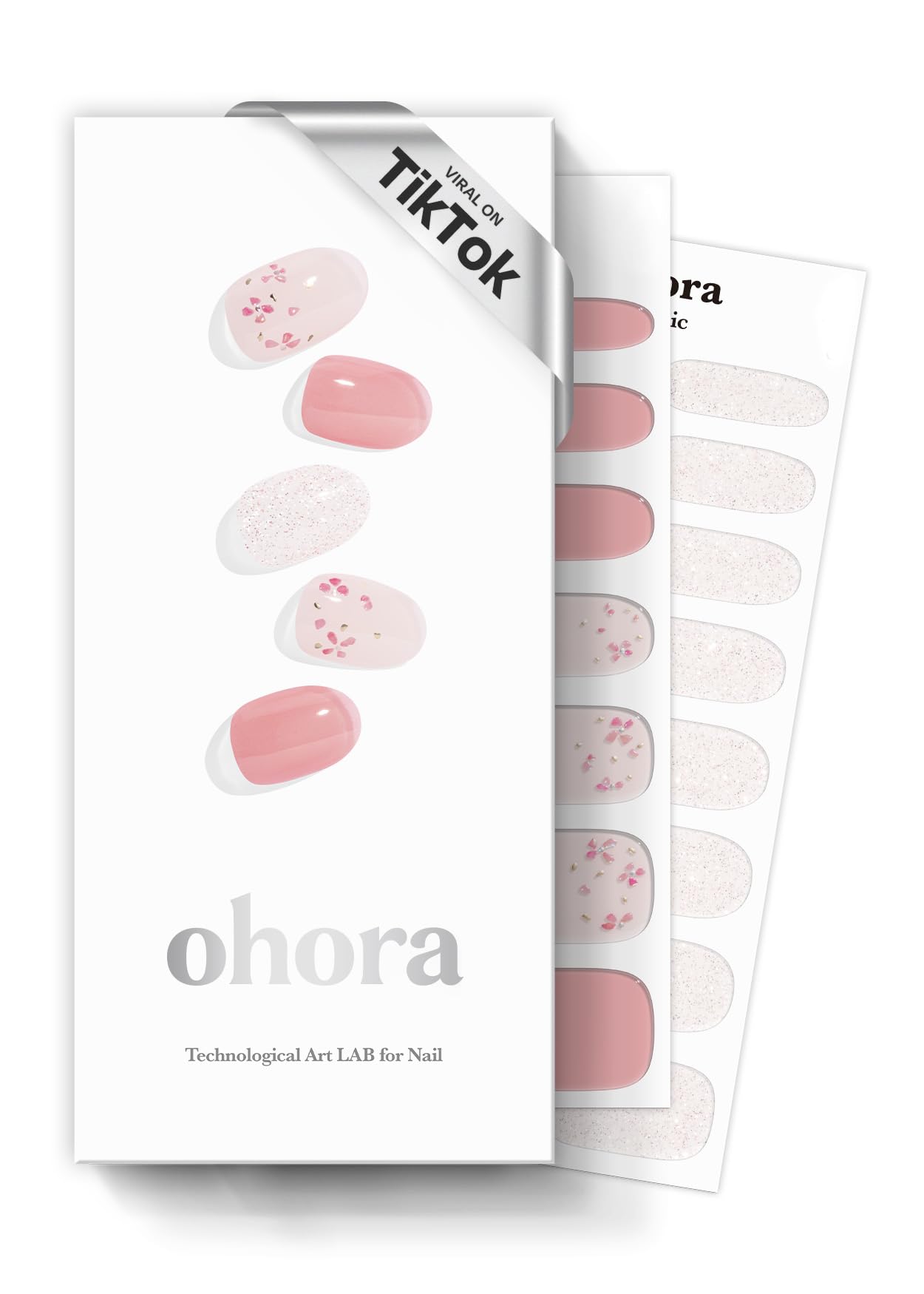 ohora Semi Cured Gel Nail Strips (N Rose Diamond) - Pink, Patterned, Works with Any UV/LED Lamps, Salon-Quality, Long Lasting, Easy to Apply & Remove - Includes 2 Prep Pads, Nail File & Wooden Stick
