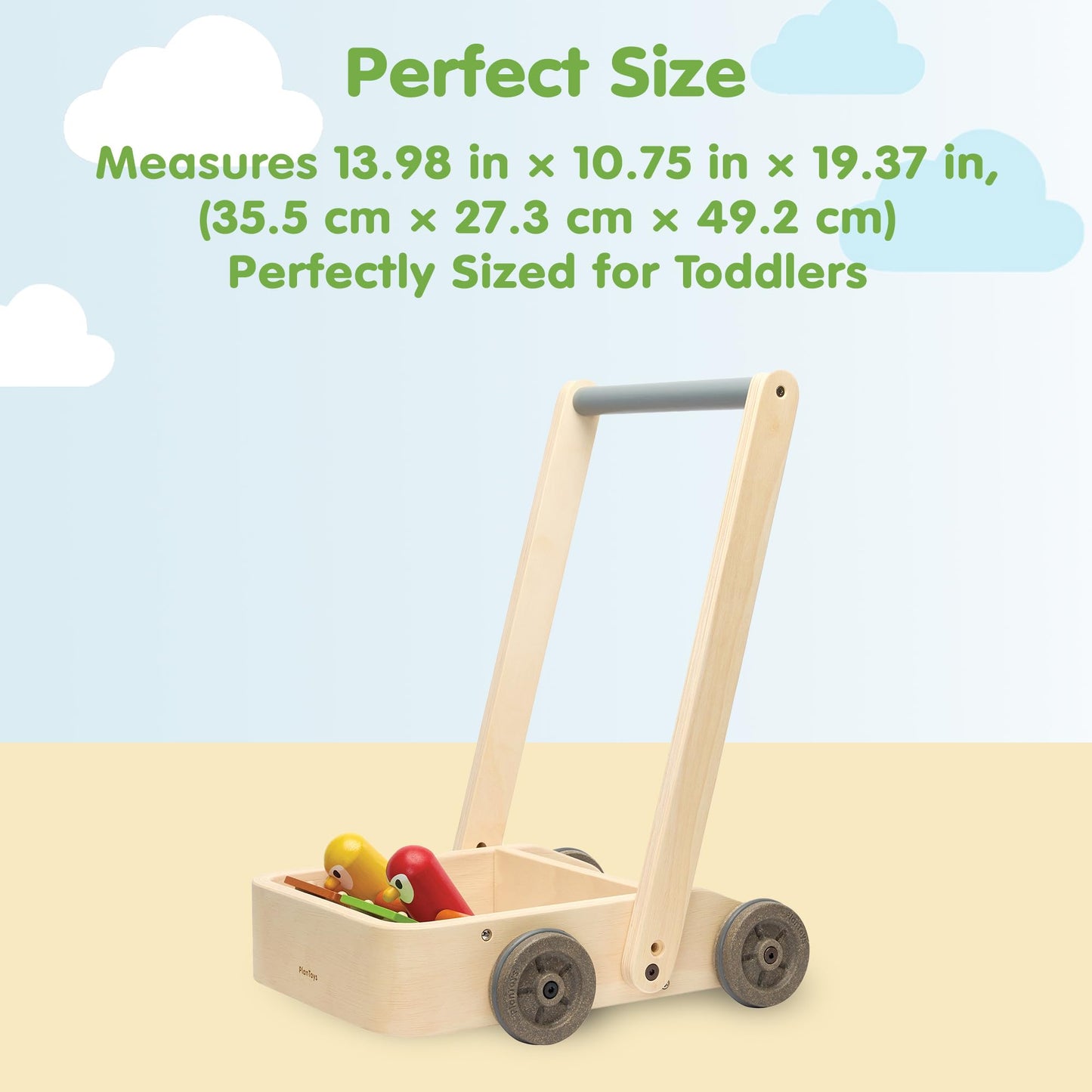 PlanToys® Musical Bird Walker Wooden Push Toy with Sound | Montessori Developmental Activity for Balance, Rhythm & Coordination | Eco-Friendly Educational Toy for Early Learning