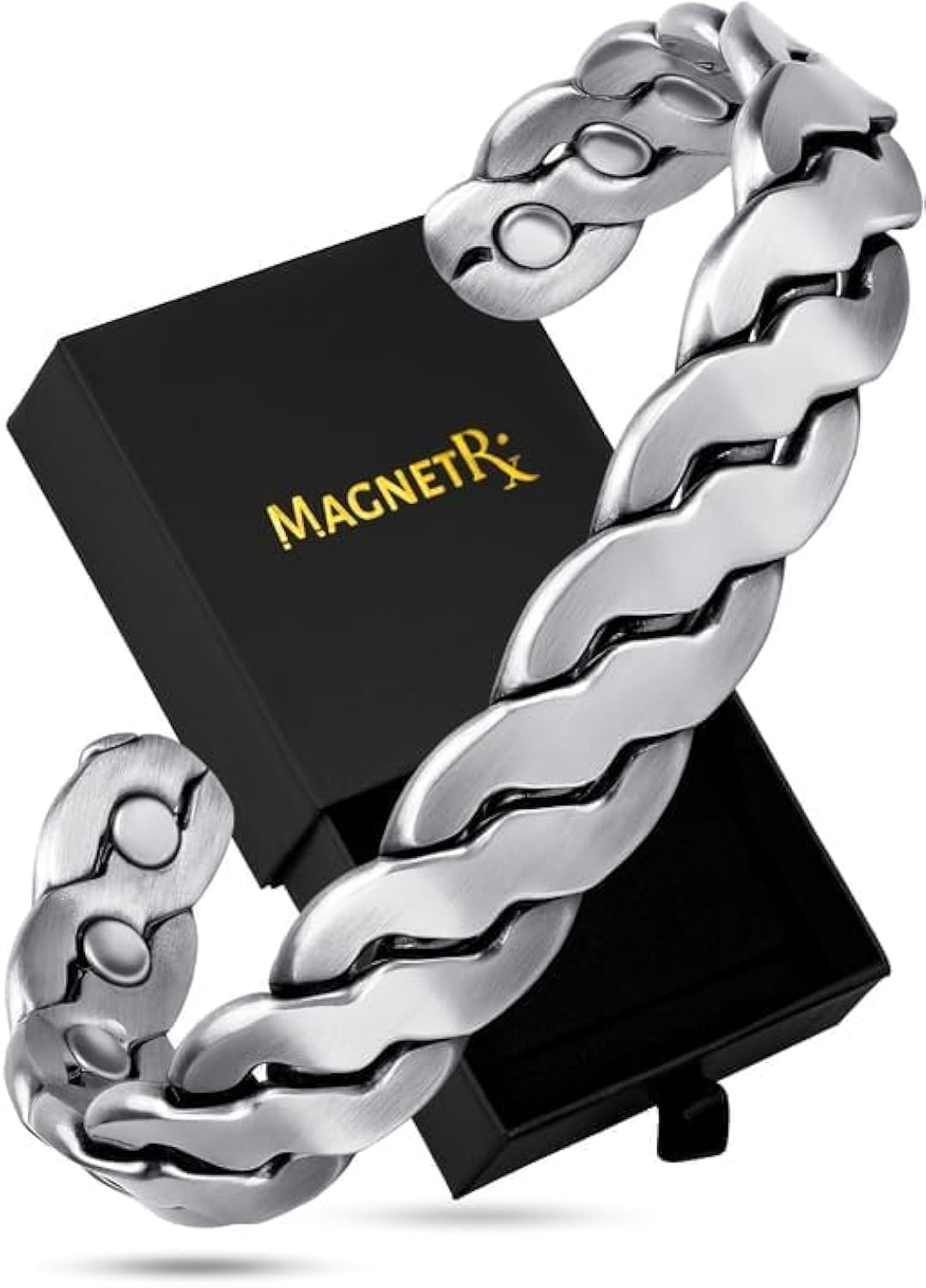 MagnetRX® Copper Magnetic Bracelets – Effective Pure Copper Bracelet for Men and Women – Copper Cuff Adjustable Bracelet Bangles (Twisted Brushed Silver)
