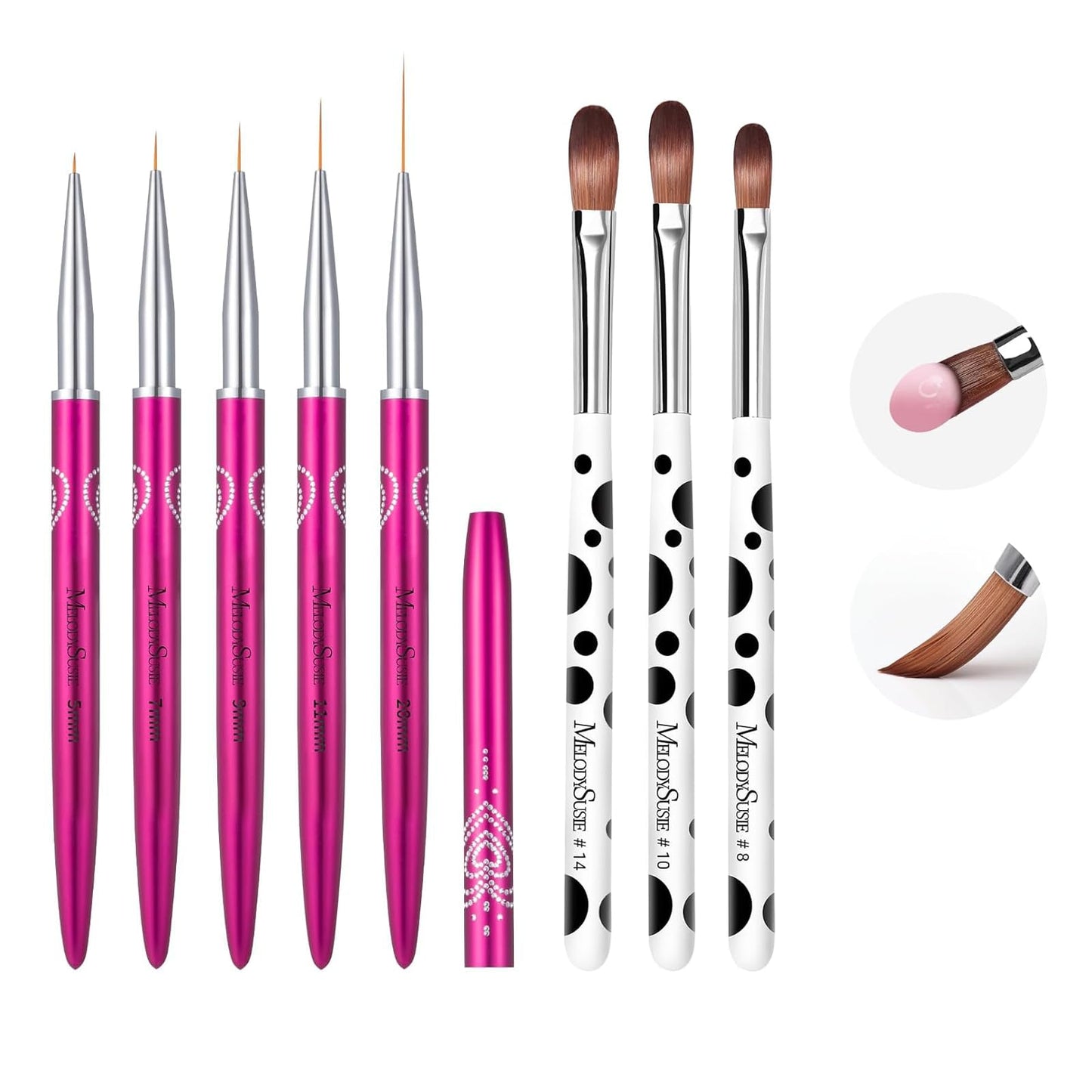 MelodySusie Nail Art Liner Brushes 5Pcs MelodySusie 3Pcs Acrylic Nail Brush Set, Size 8/10/14