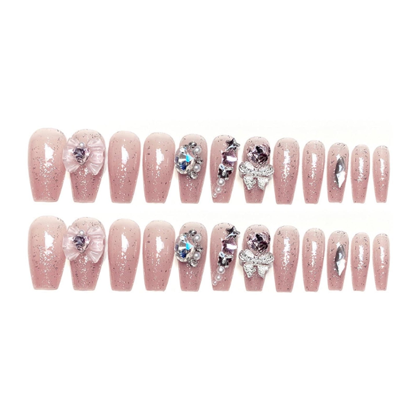 Hkanlre 3D Press on Nails Medium Fake Coffin Nails Tips Full Cover Luxury False Nails for Women and Girls 24PCS