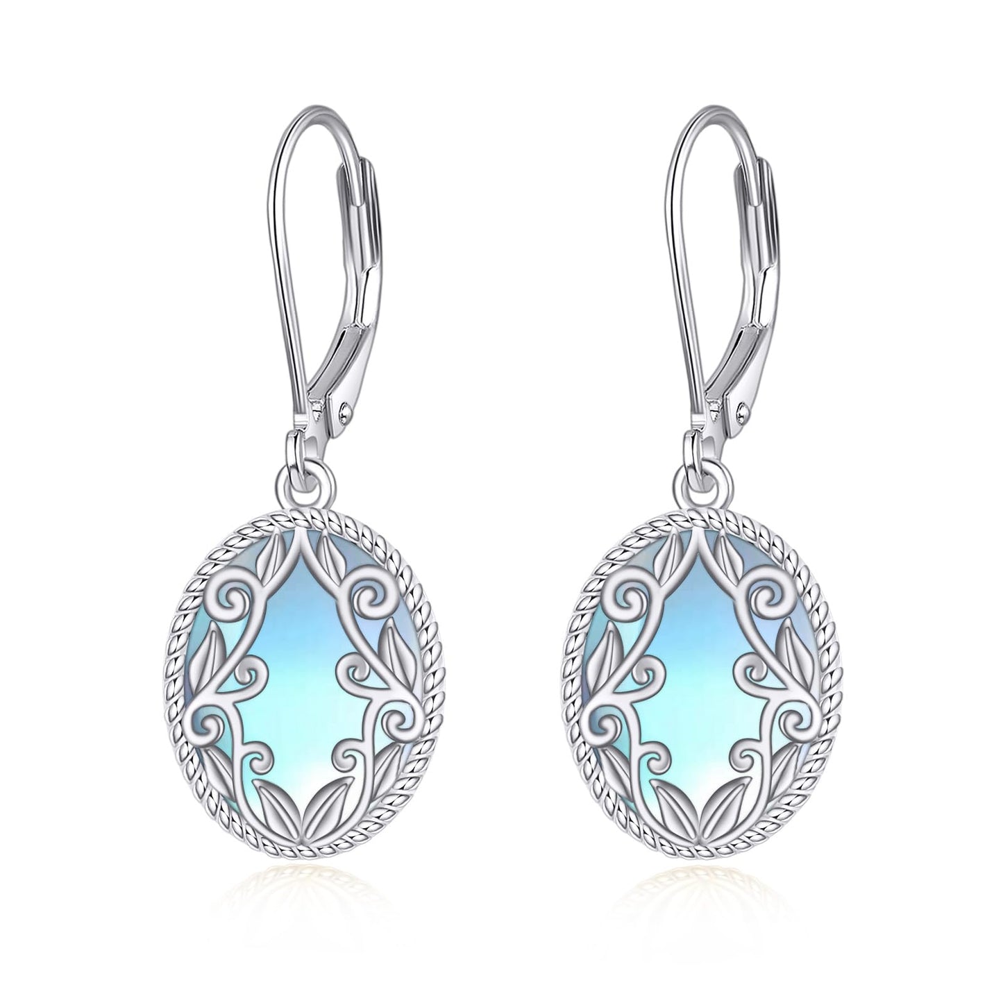 Moonstone Drop Earrings Sterling Silver Moonstone Oval Leverback Earrings Blue Stone Dangle Earrings Jewelry Christmas Gifts For Women