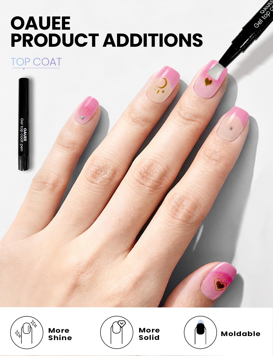Oauee Semi Cured Gel Nail Strips | Built-In Gel Top Coat | UV Light Required | Salon Quality, Easy Application And Removal (Pink Elegance）