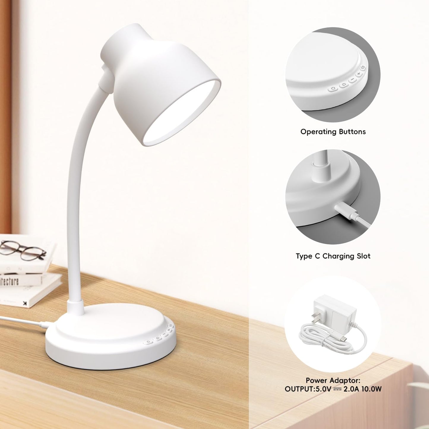 LED Desk Lamp With 96 LEDs,High lumens Table lamp,Desk Lamp for Office Home,4 Brightness Dimmable Flexible Table Lamp,Reading Light with a Timer Function for Bedside, Office, and Study Desk Use(White)
