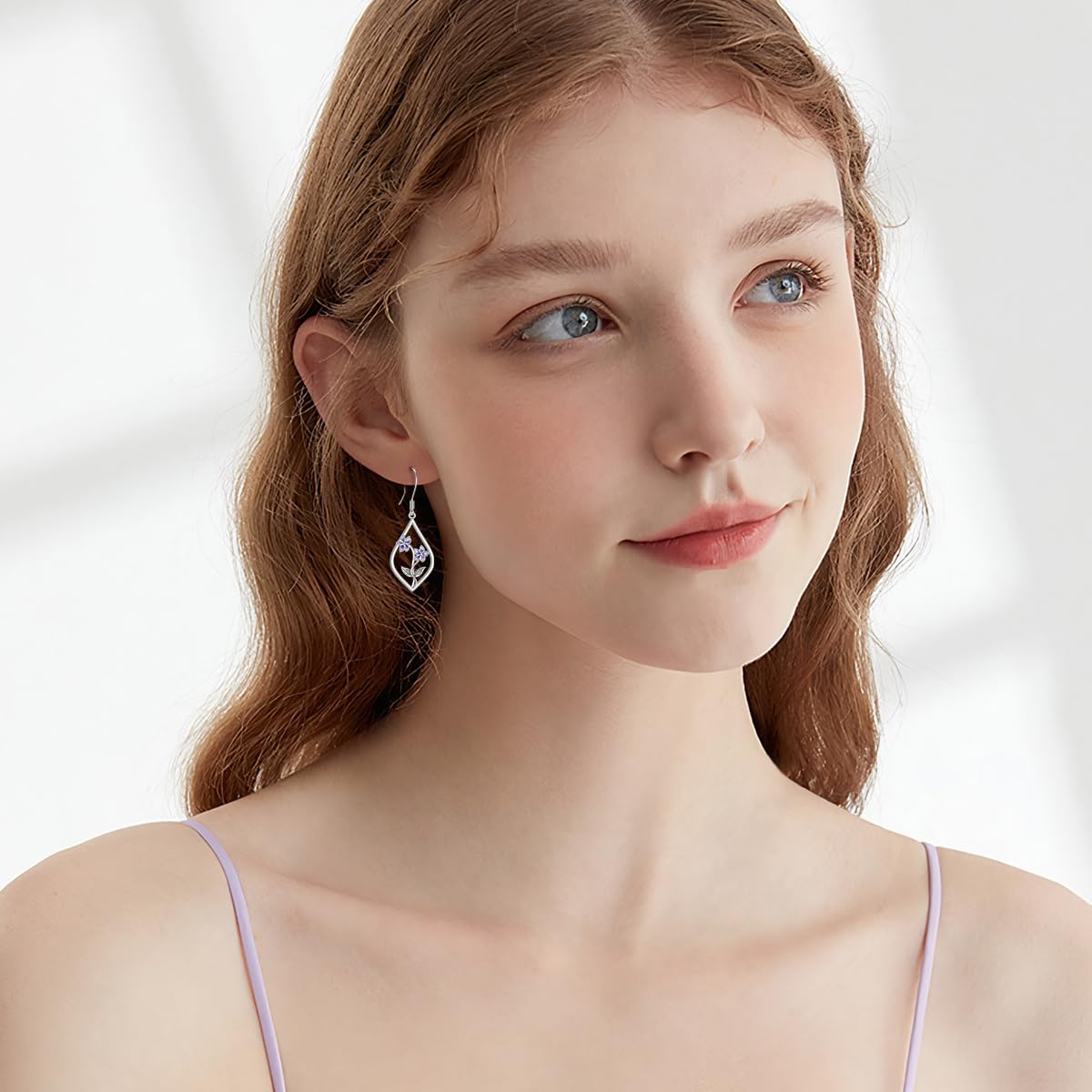 Violet Earrings Sterling Silver Purple Flower Floral Dangle Dangling Drop Earrings Violet Jewelry Gifts for Women
