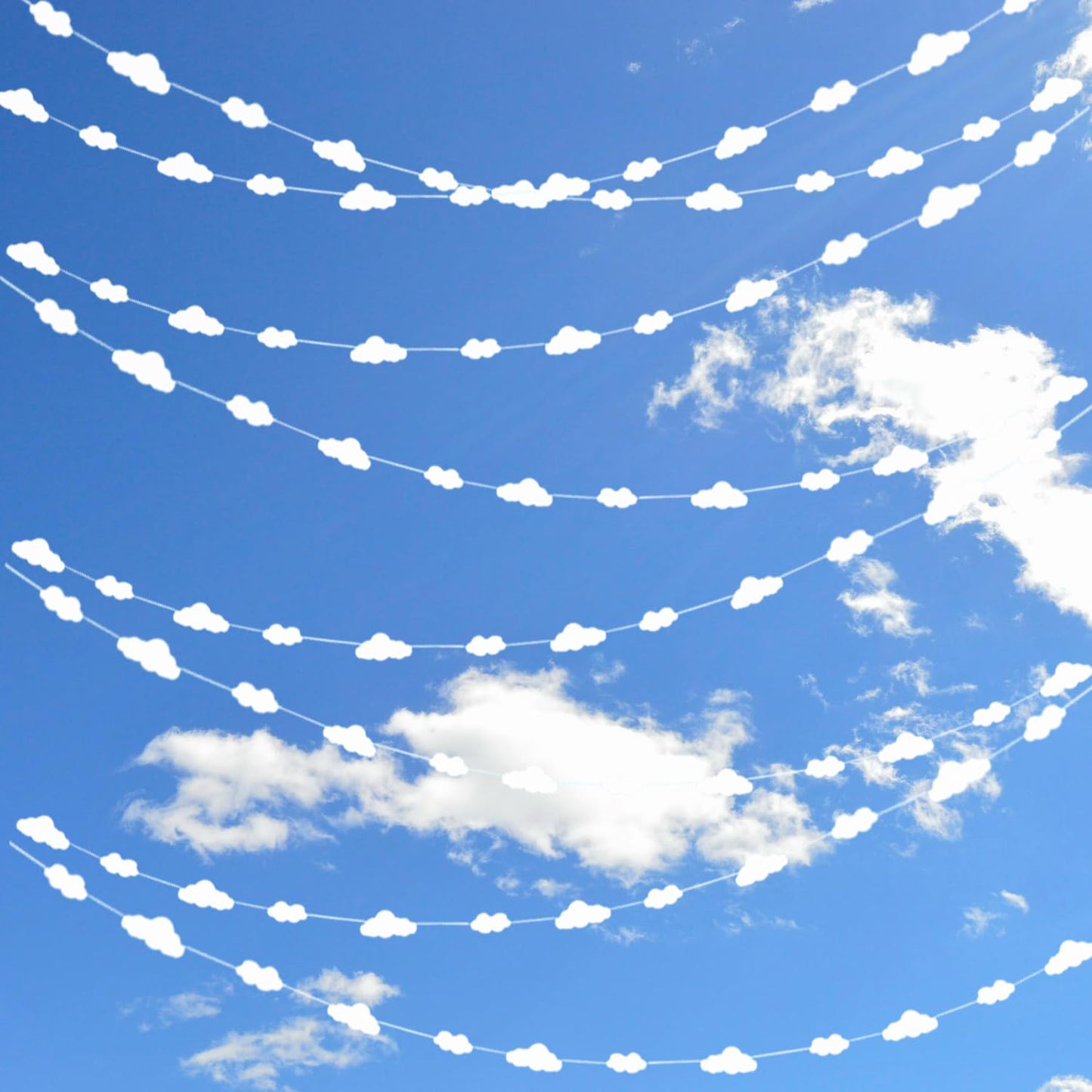 LOONELO White Cloud Hanging Paper Banners, 4 Pack Cloud Garland Party Decoration Kit, White Artificial Paper Cutouts String Banners, DIY Cloud Decorations for Birthday Baby Shower Wedding Nursery