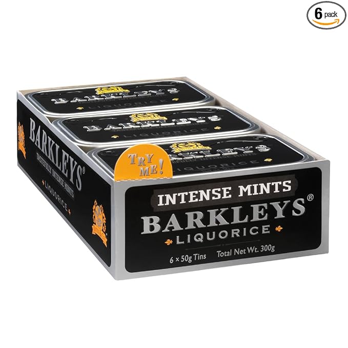 Barkleys Liquorice Breath Mints - Strong Licorice Flavored Cool Mint Candy For Party, After Dinner, Wedding, Every Day Use - Vegan Breath Mints In Reusable Classic Travel Tins, 6 Pack - 50 Count Each