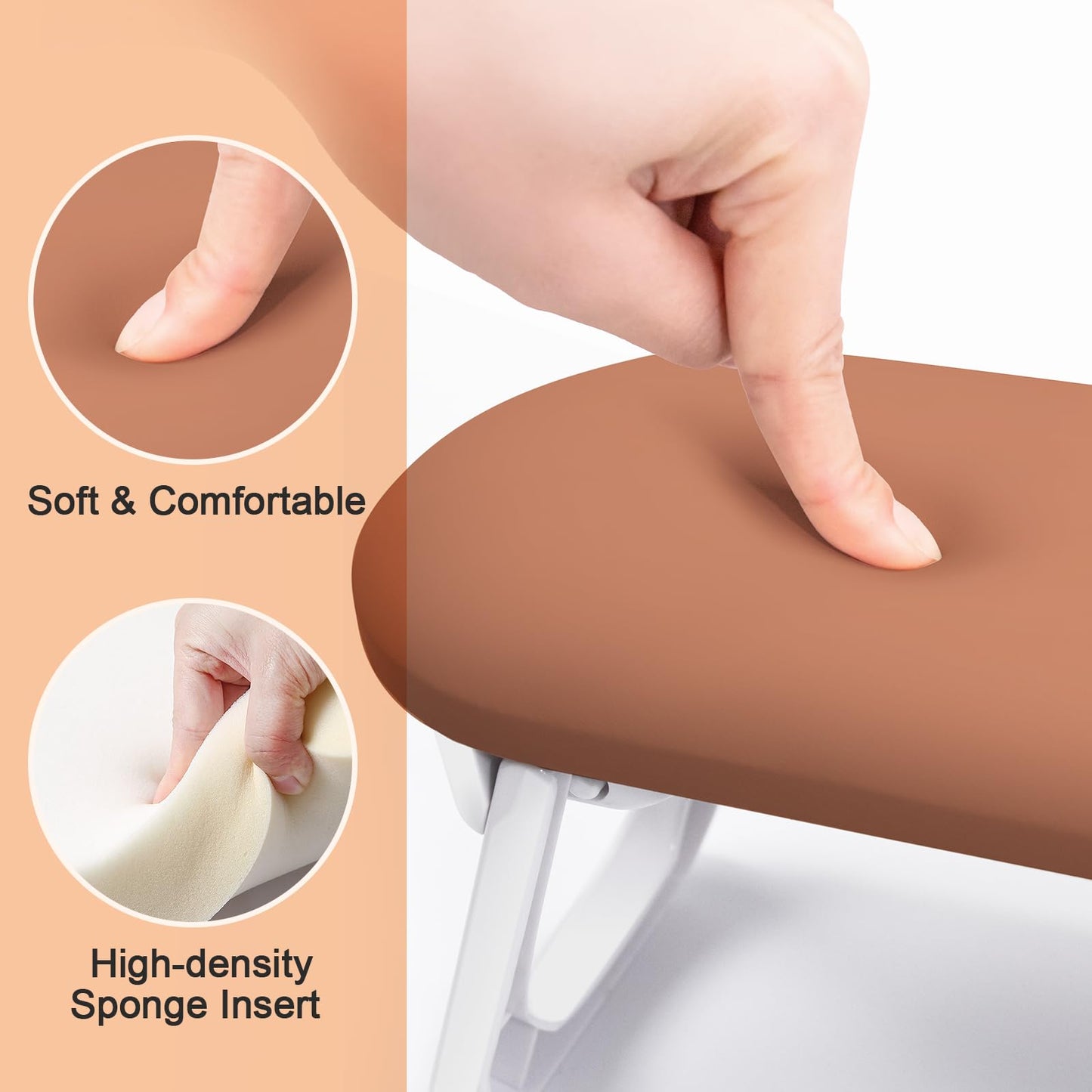 Subay Arm Rest for Nails Tech, Foldable PU Leather Nail Hand Rest for Hand Holder, Arm Rest Pillow Stand with Nail Art Table Mat for Manicure, Nail Art Accessories Tool for Salon Home Use - Caramel