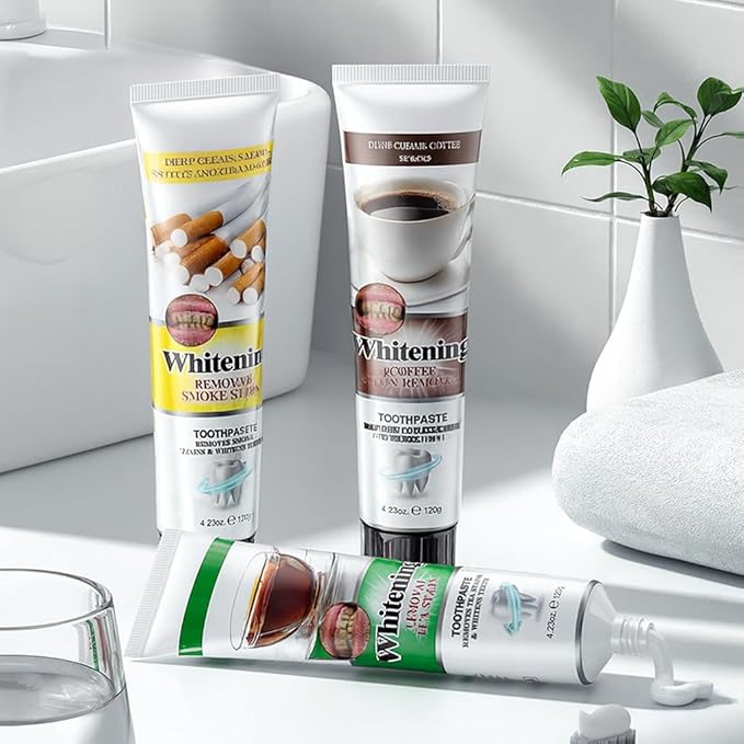 Whitening Toothpaste 3 Pack, Removes Coffee Tea and Tobacco Stains, Fluoride-Free Toothpaste for Sensitive Teeth, Enamel Repair & Deep Clean Mint Fresh Breath