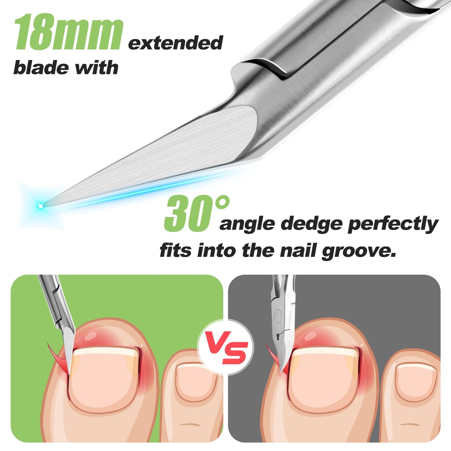 Ingrown Toenail Clippers for Thick Toe Nails, Straight Nail Clippers for Men, Heavy Duty Toe Nail Clippers with Soft Handle, Ultra Sharp Stainless Steel Fingernail Clippers with PU Leather Pouch