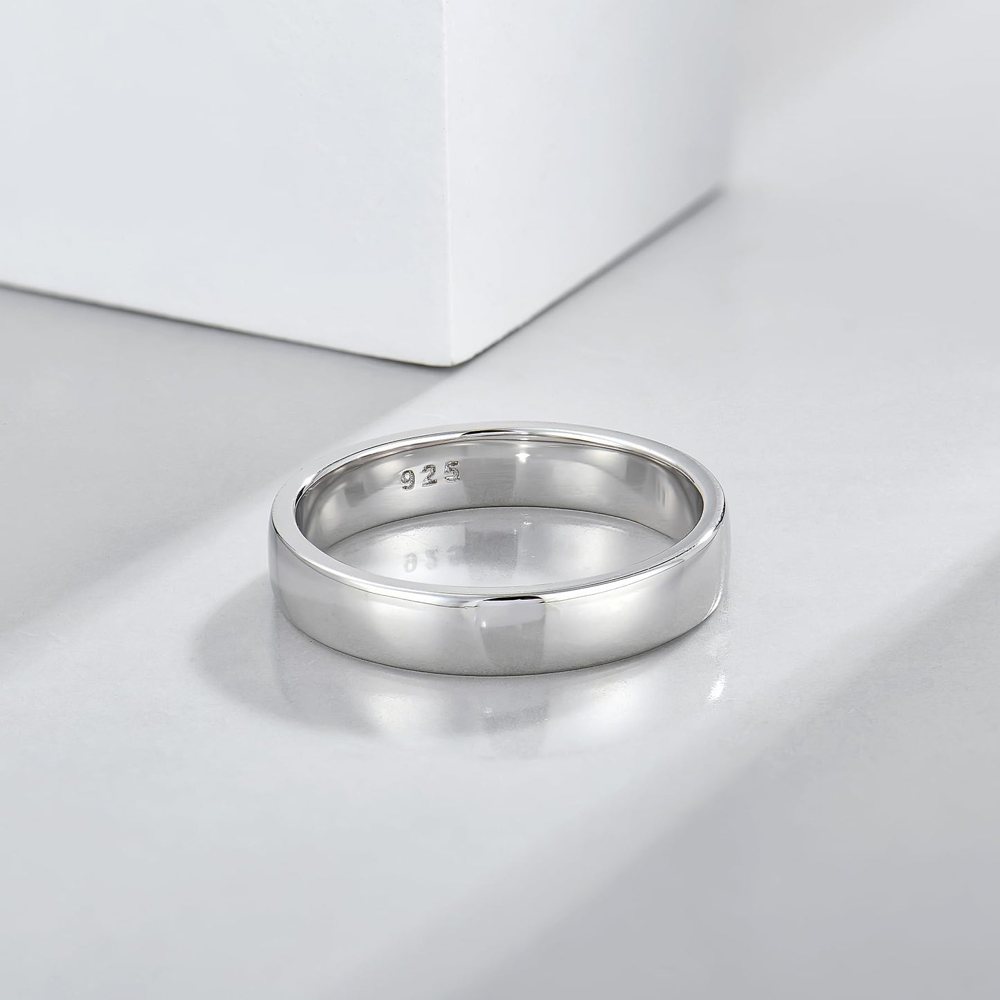 STARCHENIE Solid 925 Sterling Silver 4mm Wedding Band Ring, Comfort Fit High Polish, for Men and Women (Size 10)