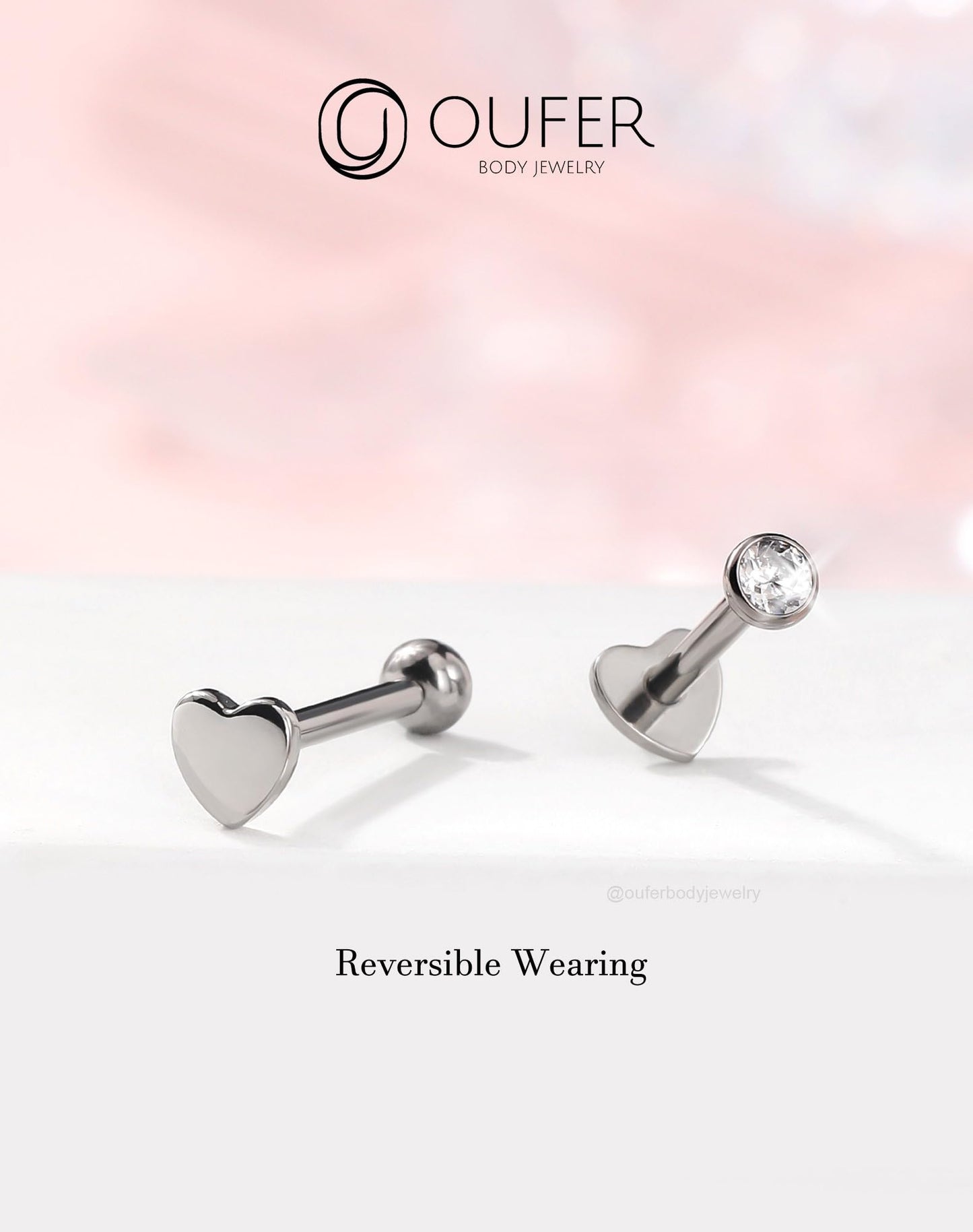 OUFER 2Pcs Conch Piercing Jewelry, 16G G23 Solid Titanium Push in Earring Stud Flat Back Star Heart Shaped Tiny CZ 3MM Silver Helix Cartilage Conch Lobe Earrings for Women Men-12MM