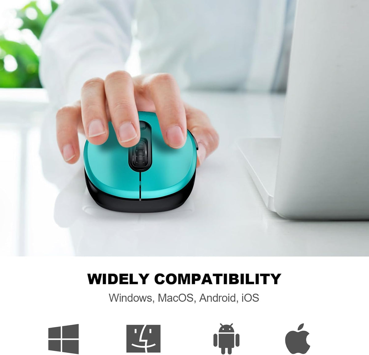 WisFox 2.4G Wireless Mouse for Laptop, Ergonomic Computer Mouse with USB Receiver and Type-C Adapter, 3 Adjustable Levels, 6 Button Cordless Wireless Mice for Windows Mac PC Notebook (Green)