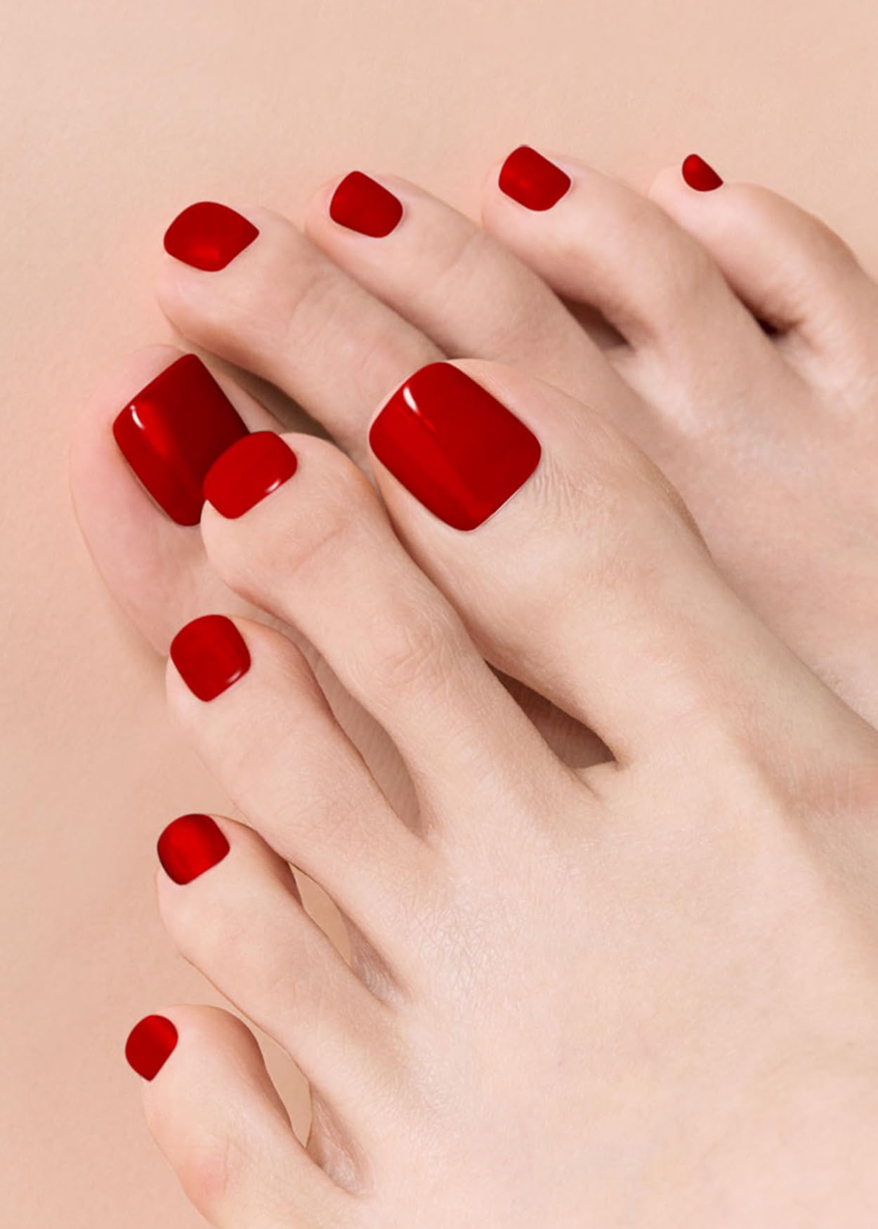 ohora Semi Cured Gel Pedi Strips (P Basic Pedicure no.4) - Red, Solid, Works with Any UV/LED Lamps, Salon-Quality, Long Lasting, Easy to Apply & Remove - Includes 2 Prep Pads, Nail File & Wooden Stick