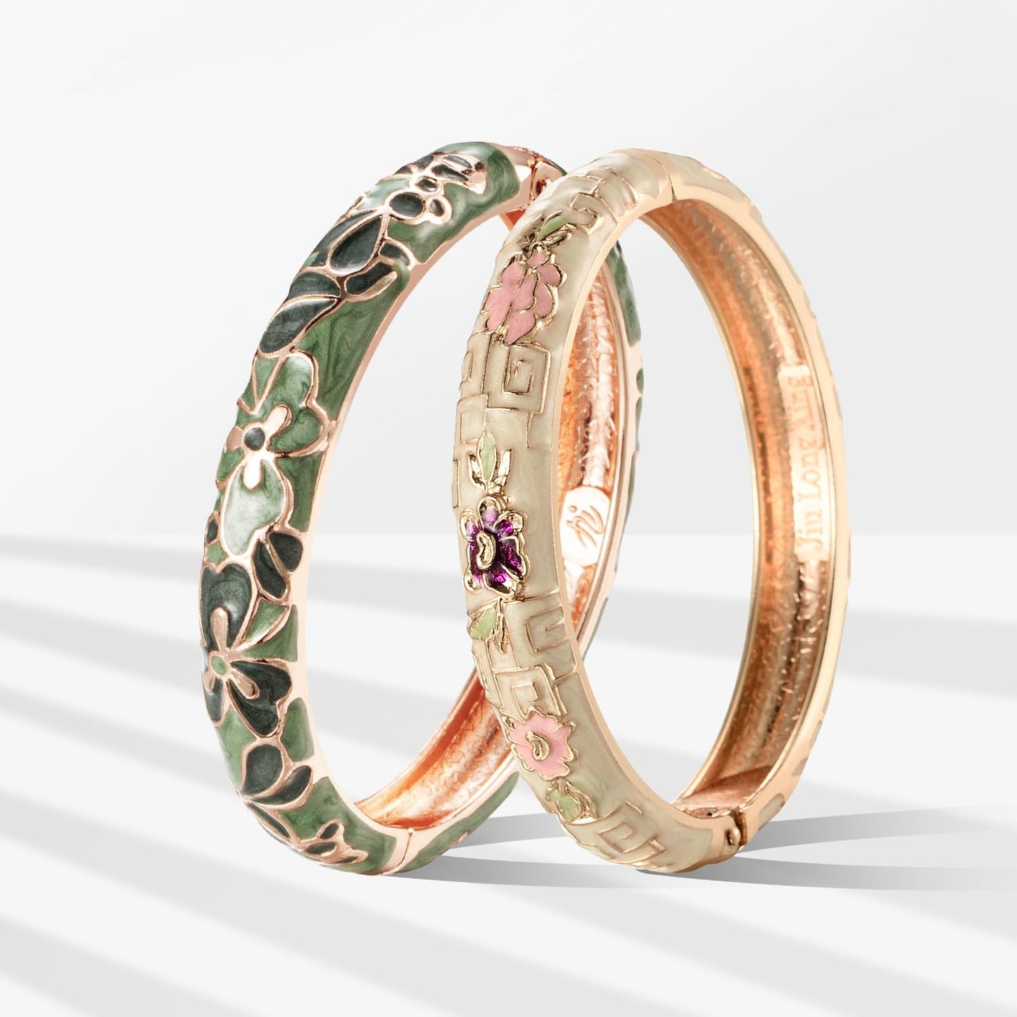 UJOY Vintage Cloisonne Bracelets Flower Enameled Jewelry Plated Cuff Bangle for Women Gift Box 55A100-55A114 Green Yellow