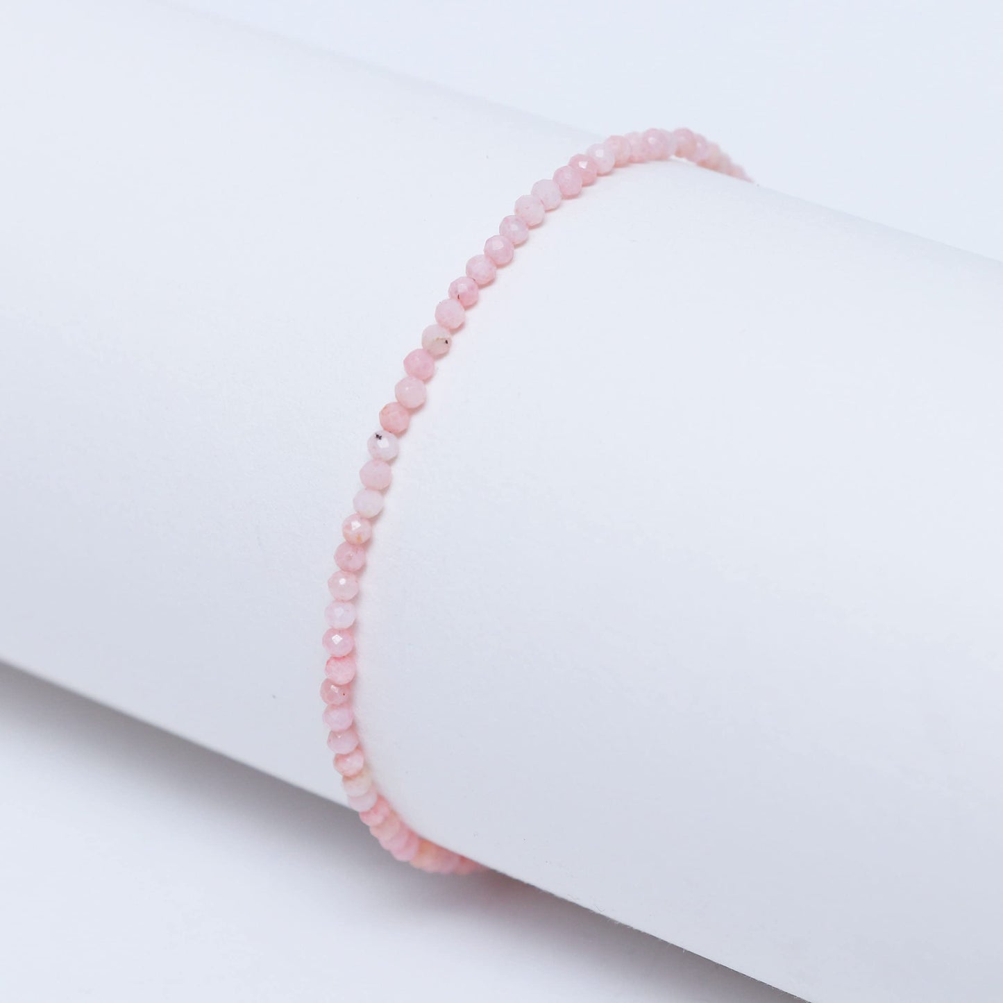Gempires Handmade Pink Opal Gemstone Beaded Bracelet for Women | 2.4–2.5 mm Faceted Natural Stone | Adjustable 7+1 Inch Silver Plated Chain | Dainty Minimalist Stacking Jewelry | Soft Pink Stone Gift