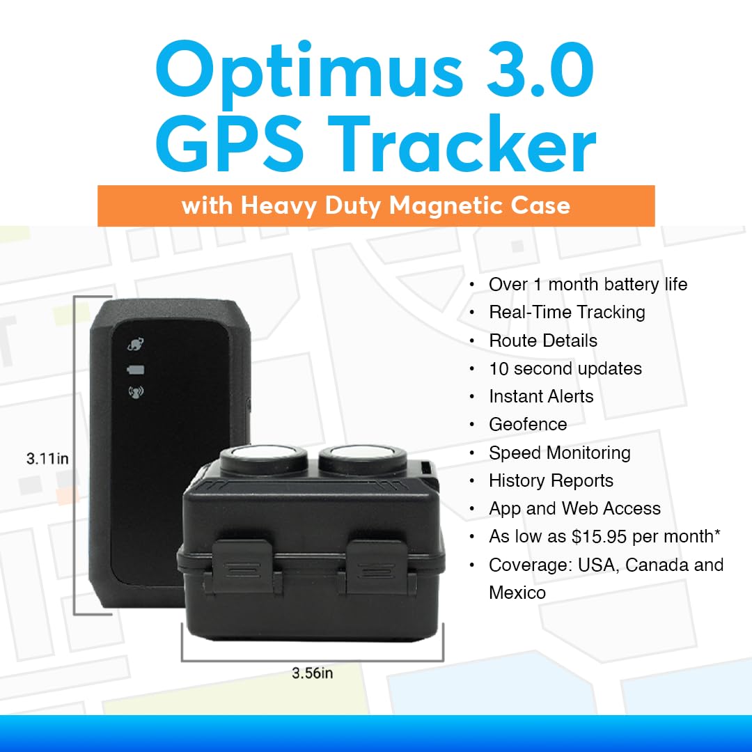 Optimus 3.0 GPS Tracker - Over 1 Month Battery - with Heavy Duty Waterproof Case and Powerful Magnets for Vehicles and Assets