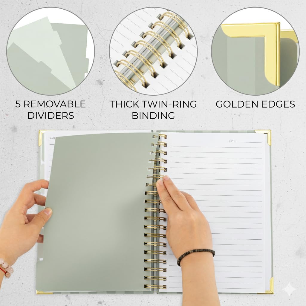 Aesthetic Thick Spiral Notebook With Tabs - Premium Journal For Women Size B5 - College Ruled Note Book With 300 Lined Pages and Dividers - Perfect For Writing And Staying Organized at Work or School