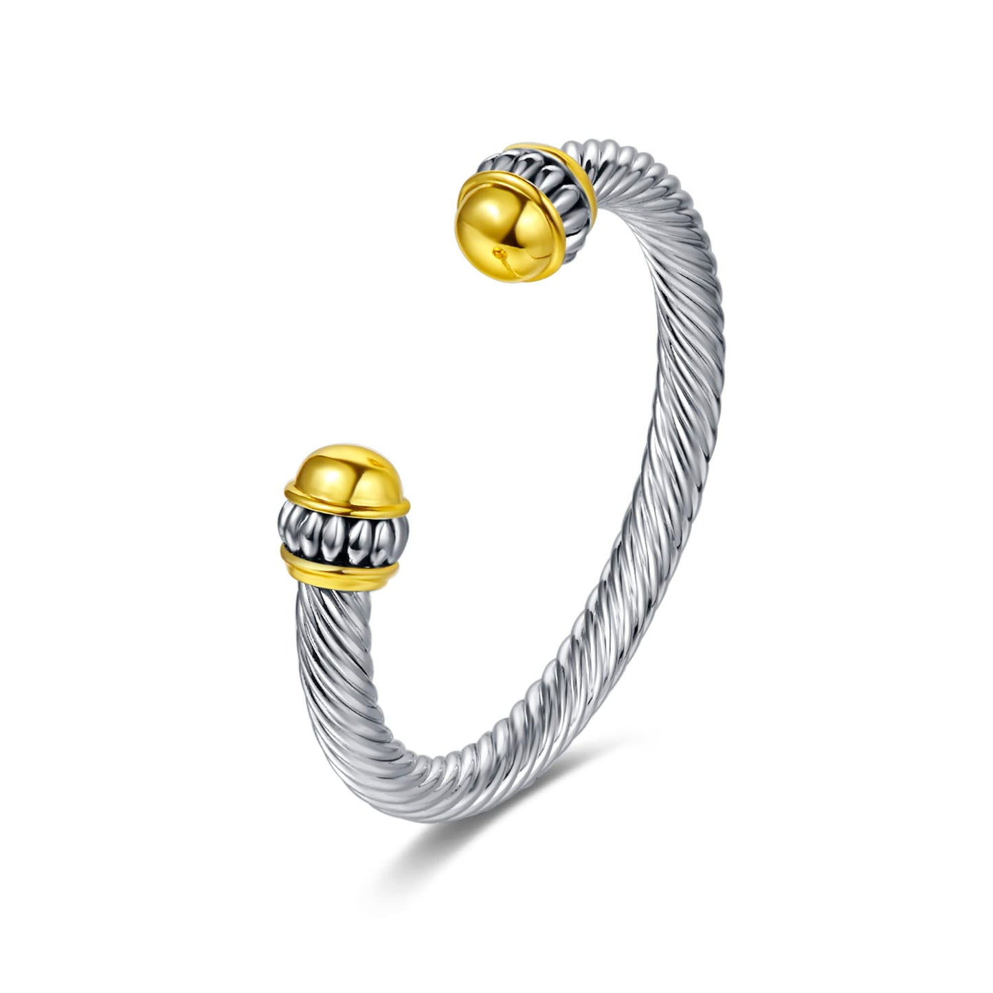 UNY JEWEL Jewelry Make a Statement Two Tone Twisted Cable Wire Caviar Gold Ball Cuff Bangle Makes a Stylish Christmas Gift(Two Tone Ball)