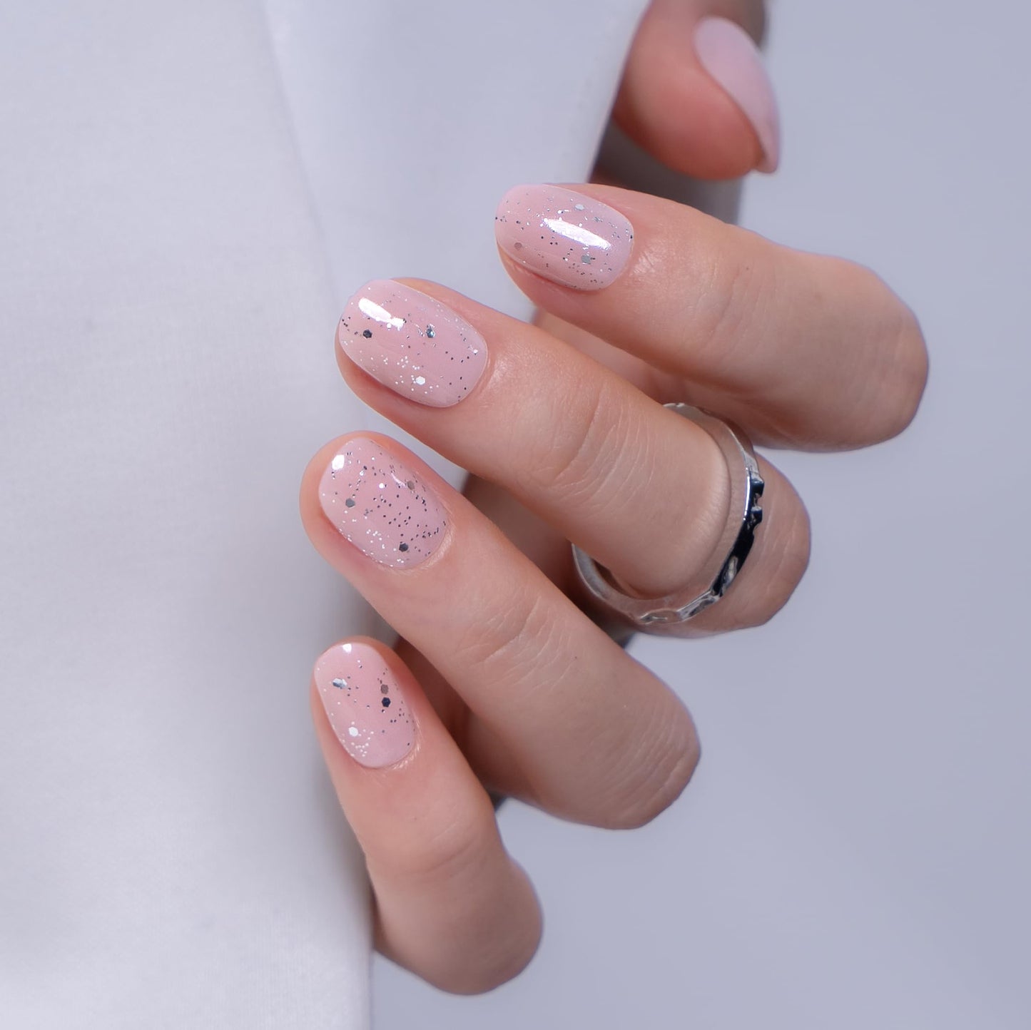 CurvLife Soft Gel Press On Nails Extra Short Square, 32 PCS Fake Nails Kit with Glue & Adhesive Tabs, Salon Quality Reusable Stick On Nails (Blush Confetti)