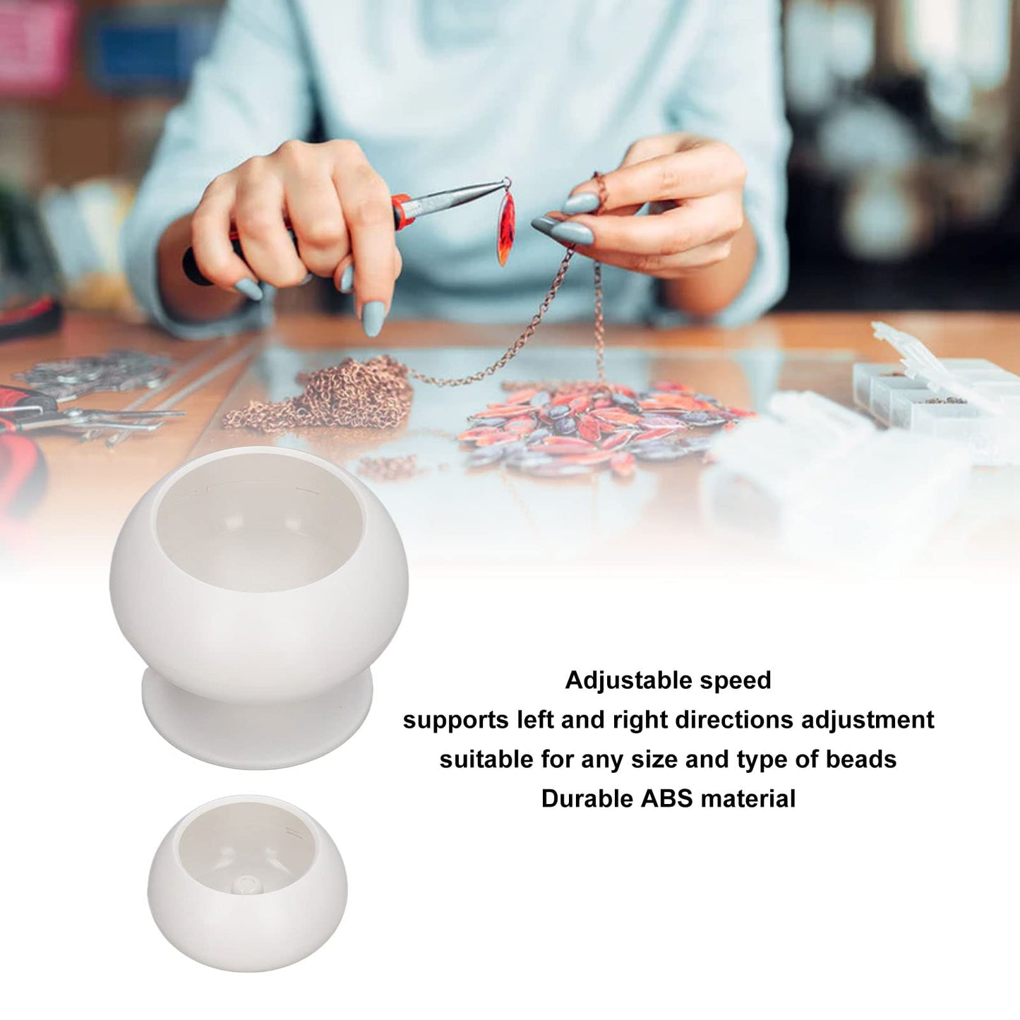 Pwshymi Clay Bead Spinner,Electric Bead Spinner Adjustable Speed Direction Durable ABS High Stability Spin Bead Loader with Bowl for Bracelets Making, Necklace, Waist Crafts Herr