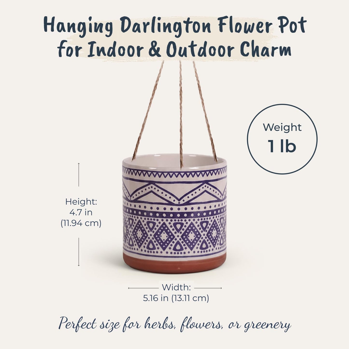 Blue Sky Ceramic Hanging Darlington 5'' Flower Pot