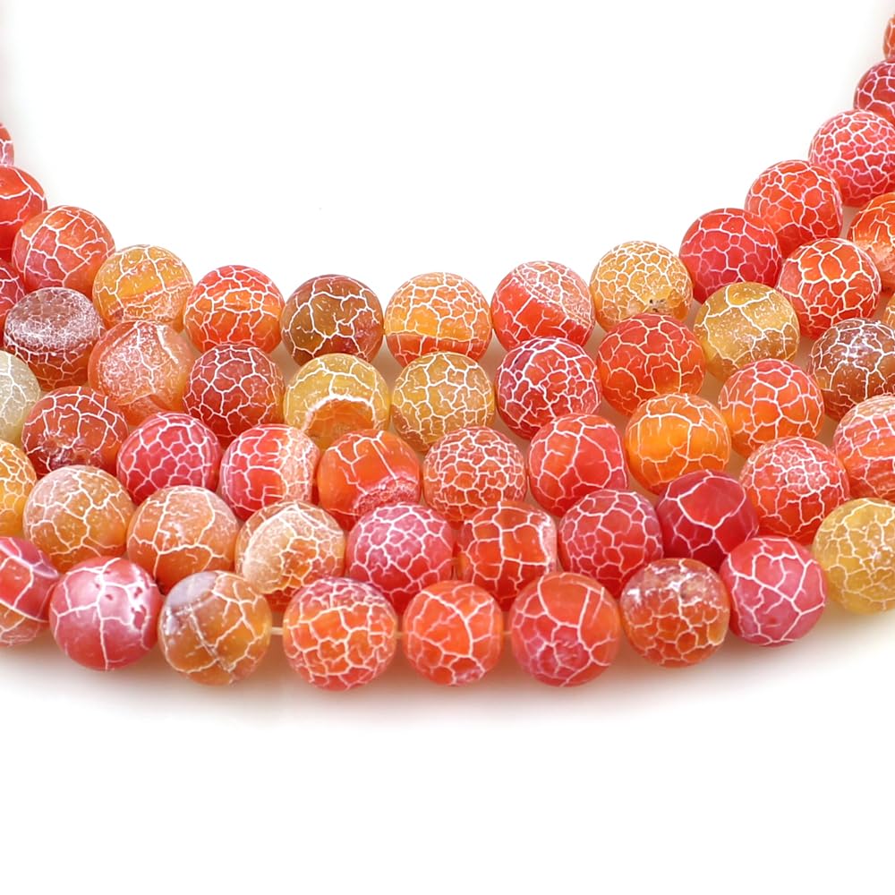 MJDCB Natural Orange Frosted Agate Round Stone Beads for Jewelry Making DIY Bracelets Necklaces (6mm)