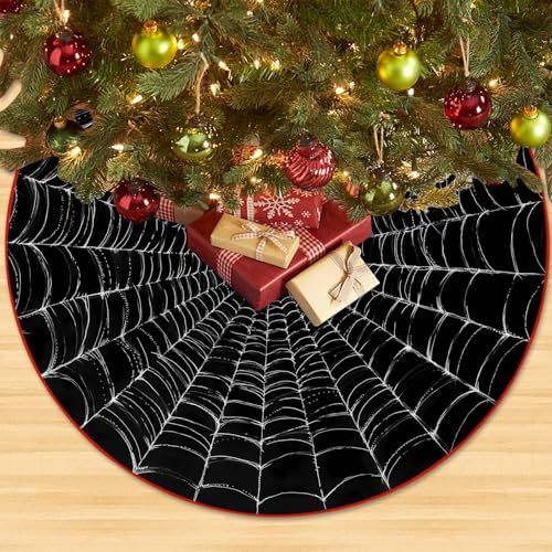 Halloween Tree Skirt Funny Halloween Spider Web Black White Christmas Tree Skirt Carpet Mat Funny Party Decor Supplies for Xmas Christmas Tree Skirt 36"