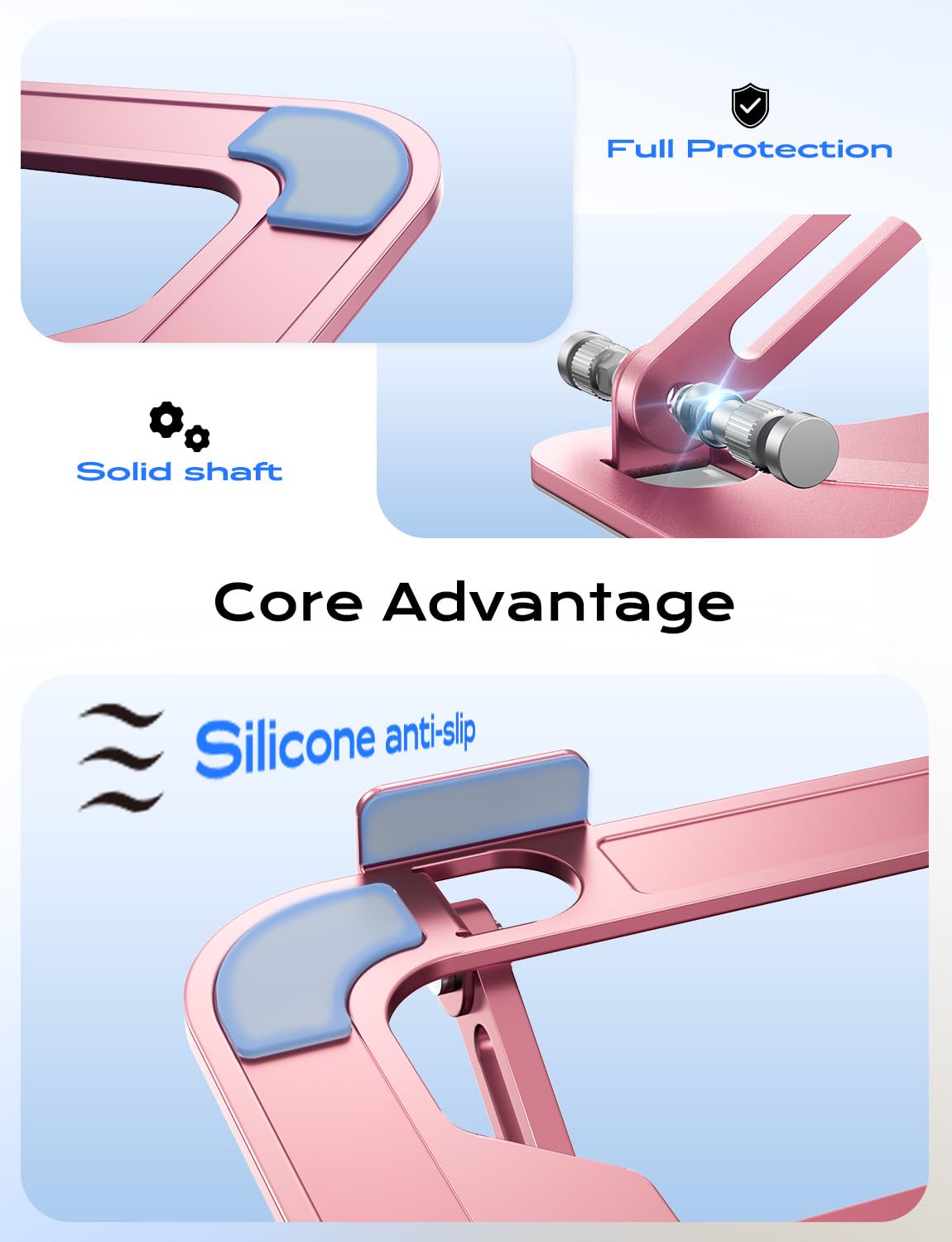 JCZT Adjustable Laptop Stand for Desk, Metal Foldable Laptop Riser, Portable Laptop Holder Mount, Ventilated Cooling Computer Notebook Stand for MacBook Air Pro, All 10-16'' Notebooks Laptops, Pink