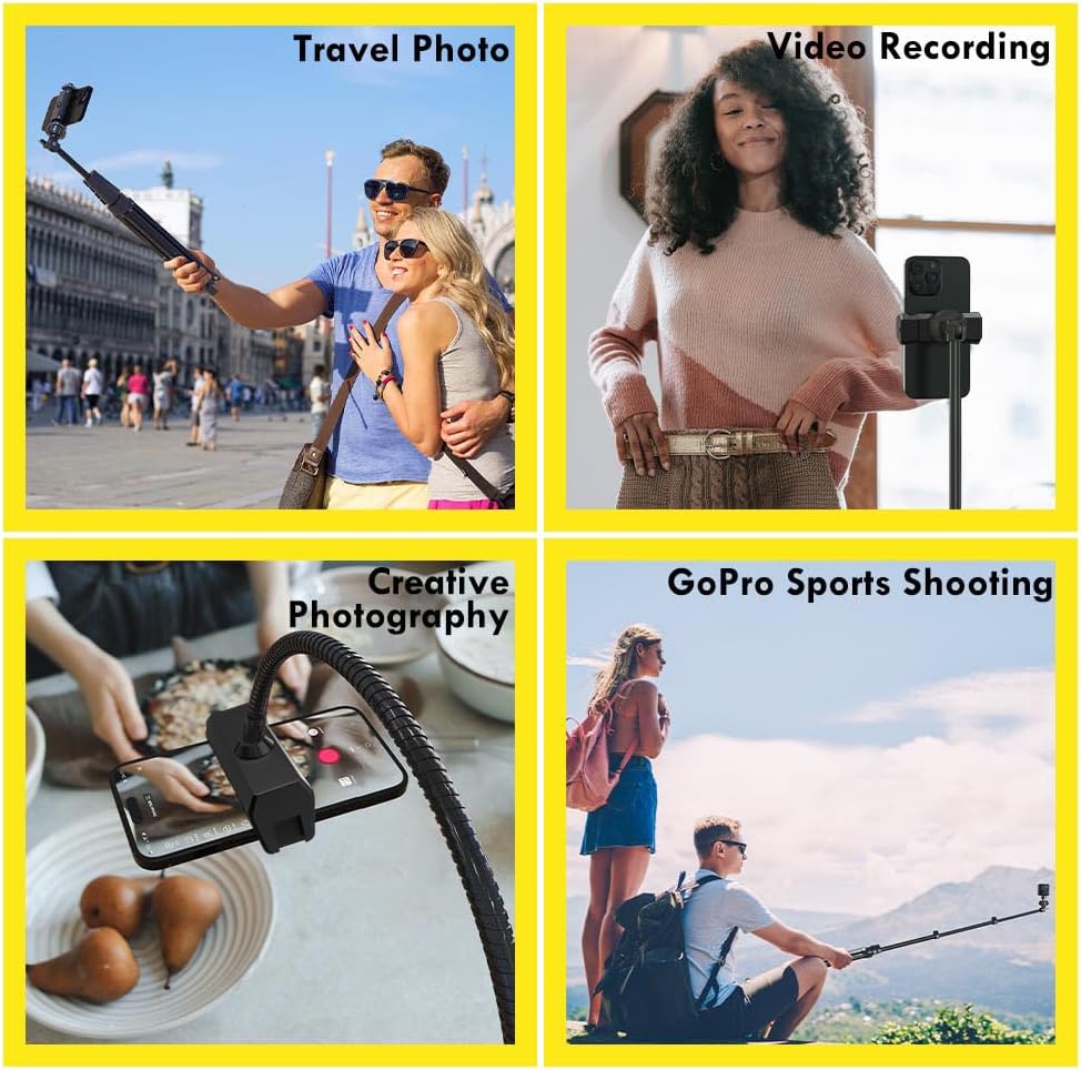 Aureday 88’’ Flexible Phone Tripod with 14.95’’ Gooseneck, Remote and Phone Holder, Overhead Cell Phone Stand＆Selfie Stick for Video Recording, Compatible with iPhone Android Phone, Camera