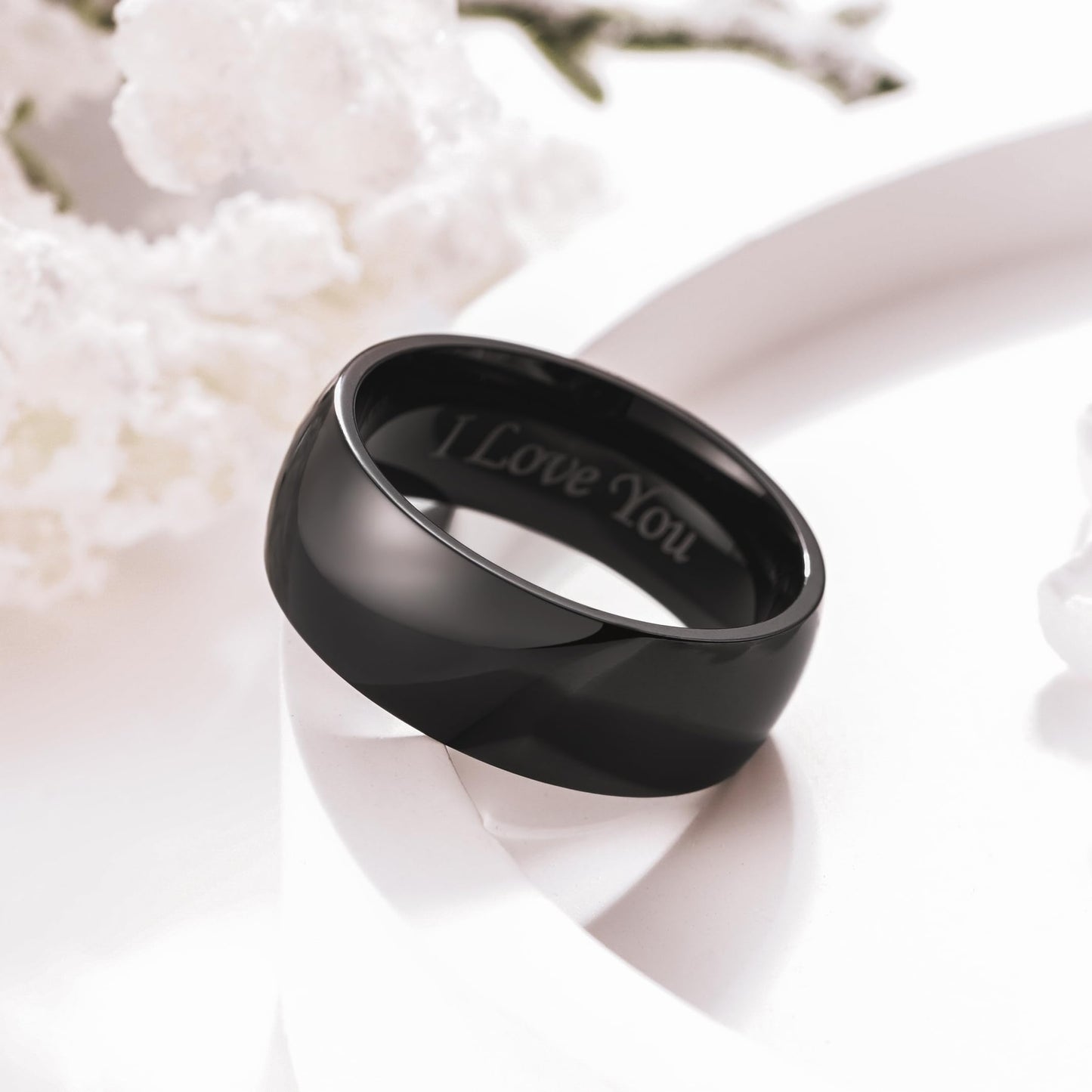 King Will 316L Stainless Steel Wedding Band for Men Women-8mm Width Basic Black Wedding Ring Laser I Love You, High Polished Dome Style Promise Ring Comfort Fit Size 11