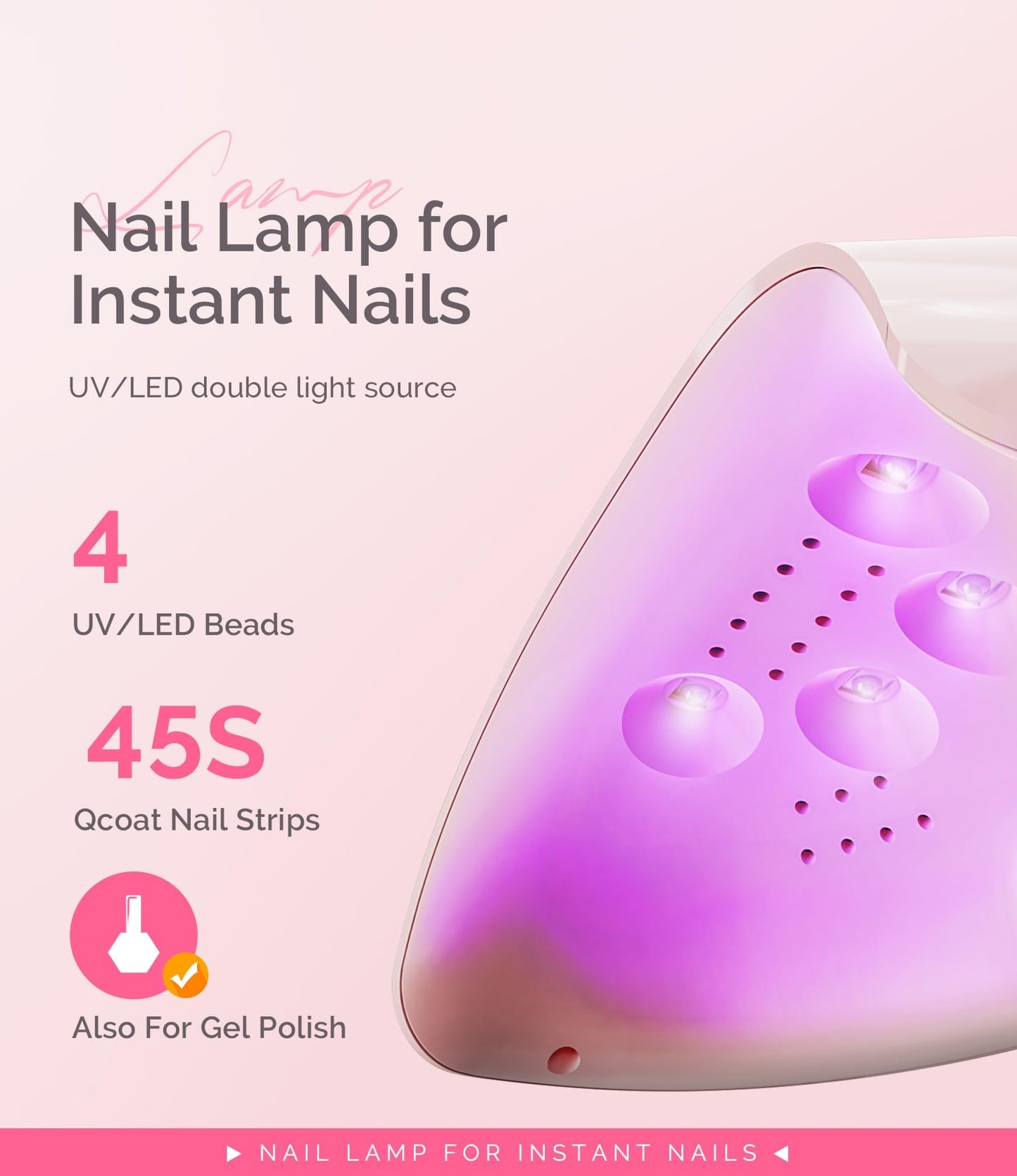 MelodySusie Pocket-Sized LED UV Nail Lamp with Ultra-Lightweight Design, P-ART04 UV Light Cures All Soft Gels at Home, Especially Instant Nails, Half-Cured Gel, Base Coat & Top Coat (Pink)