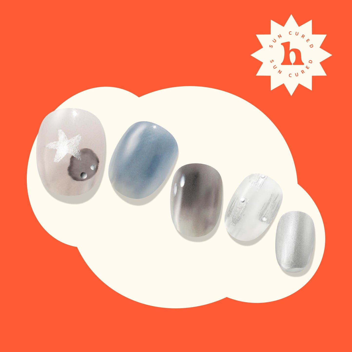 Heyhae Semi Cured Gel Nail Strips | No LED Lamp Needed | Ombre, Blue, White | Easy Apply & Remove, Salon Quality | Includes 28 Strips, 1 Prep Pads, Nail File & Wooden Stick - Hey, Sweet Dreams Babe
