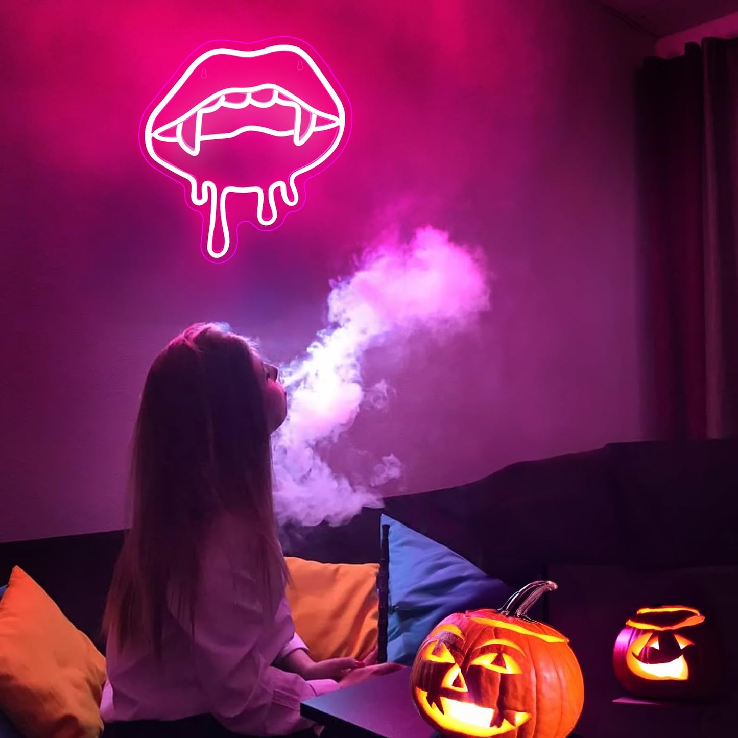 Lip Neon Sign, Halloween Lips Neon Light for Wall Decor, Red LED Big Lip Shaped Neon Signs for Party Aesthetics Decorations, USB Powered Custom Creative Neon Sign for Unique Gift,Man