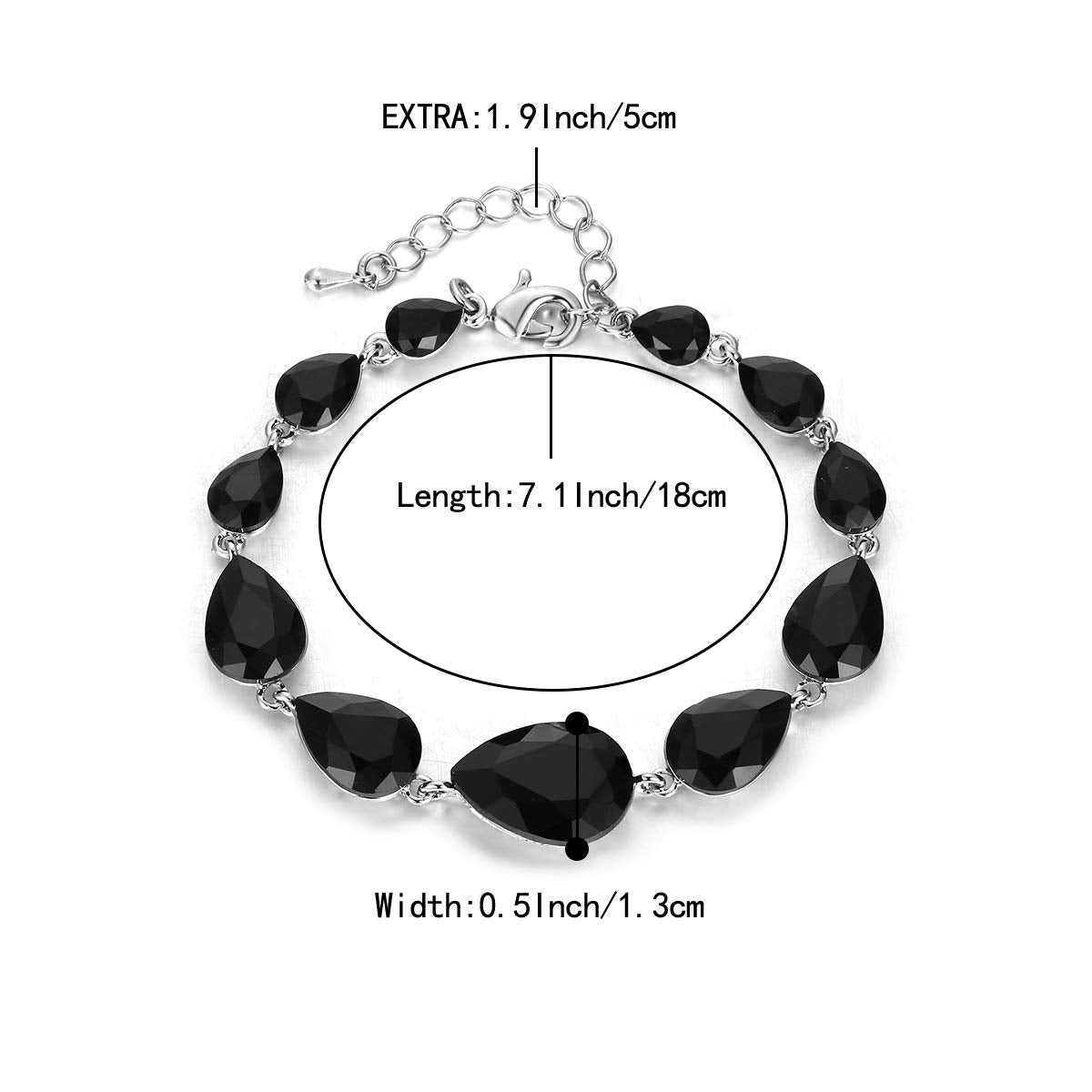 BriLove Wedding Bridal Bracelet for Women Shiny Bling Crystal Multi Teardrop for Party Prom Black Silver-Tone