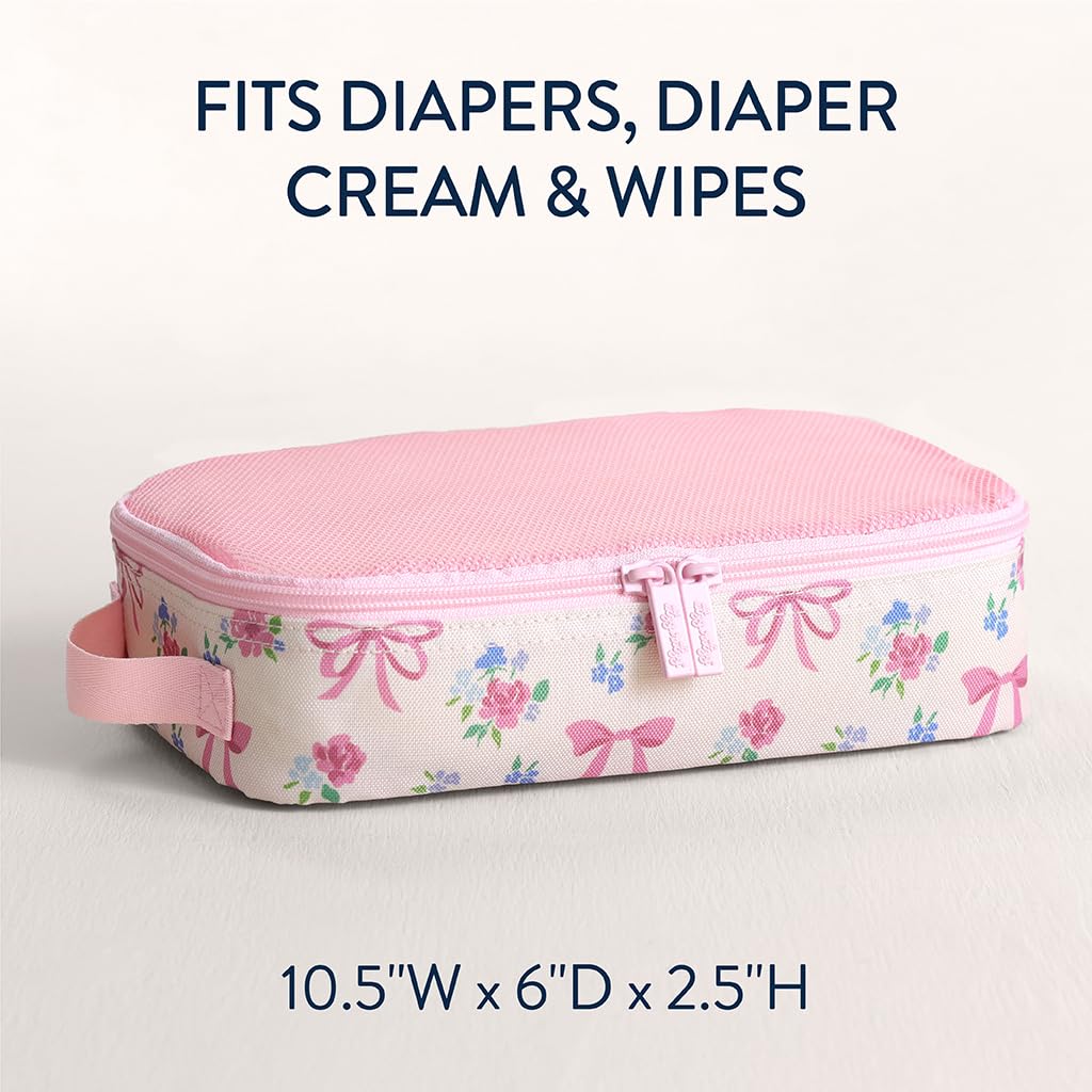 Itzy Ritzy Packing Cubes for Travel – Set of 3 Packing Cubes or Travel Organizers - Each Cube Features a Mesh Top, Double Zippers and a Fabric Handle (Ribbons & Roses)