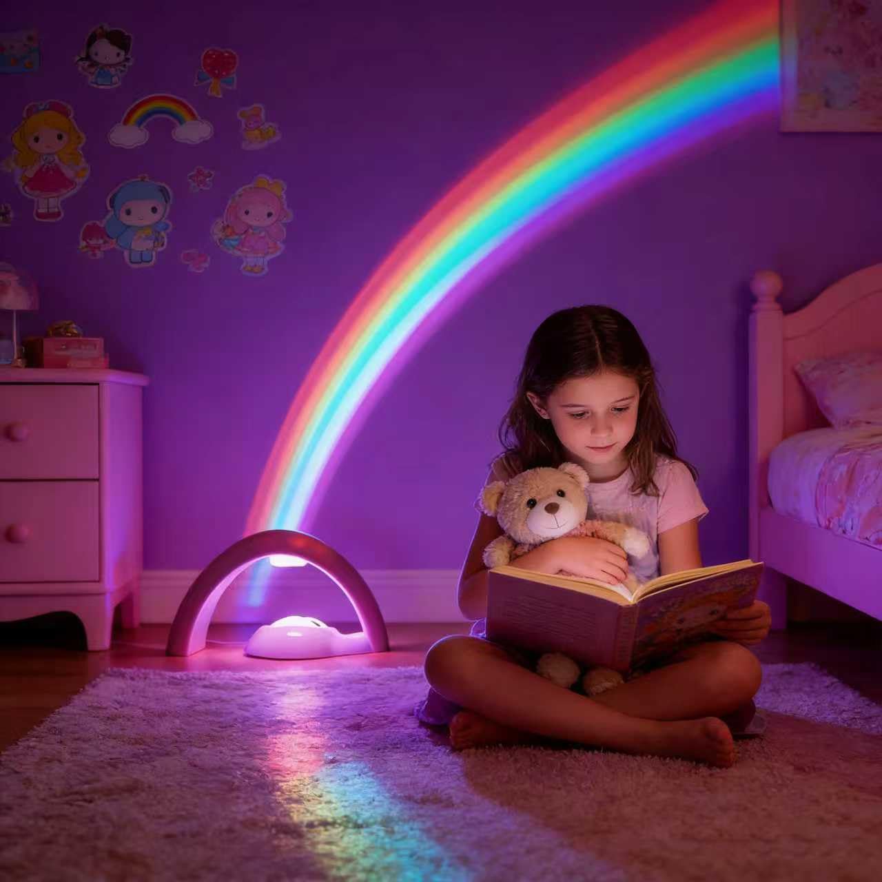 Rainbow Led Lights - USB Power Supply Rainbow Projector Signs Wall Decor, Rainbow Night Light for Girls Room Kids Gifts
