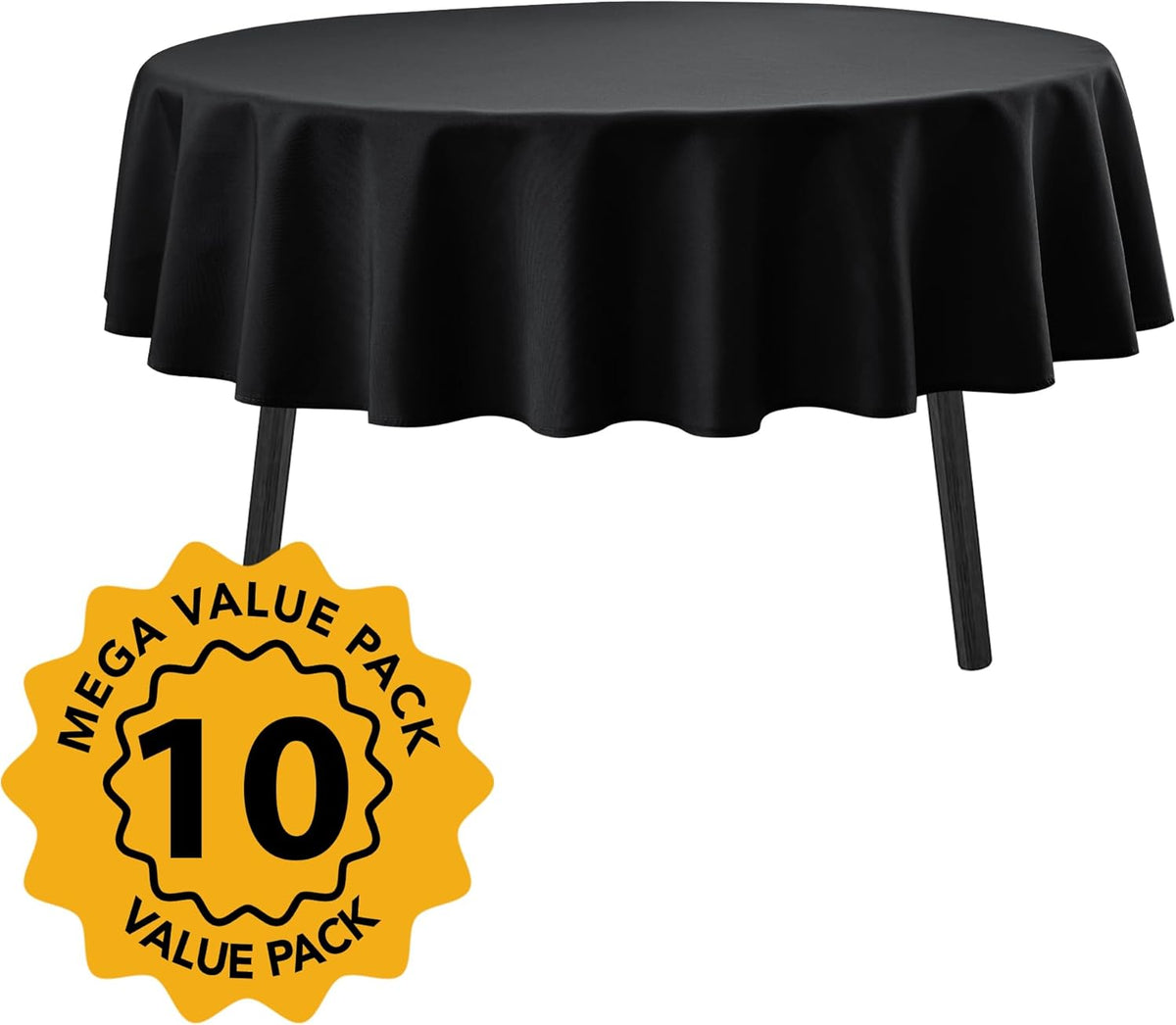 10-Pack Black Round Tablecloths, 70 Inches, Stain-Resistant Polyester for 3-4 Ft Round Tables - Washable Table Covers for Weddings, Banquets, Birthday Parties, Events