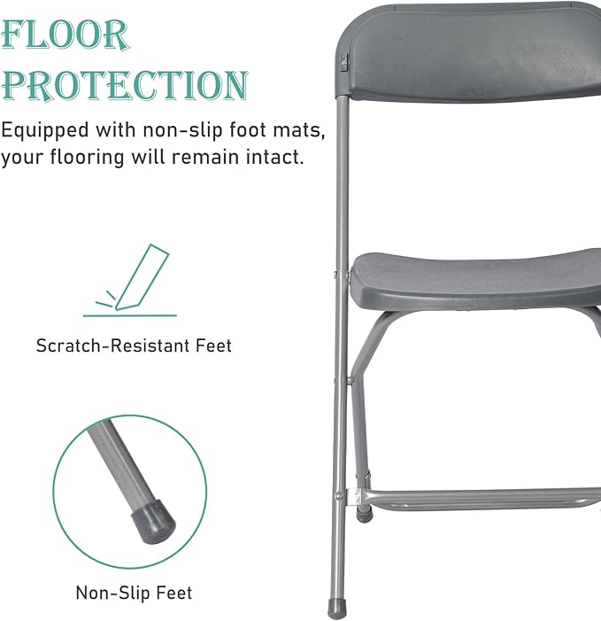 100 Pack Plastic Grey Folding Chairs,Portable Party Chairs Stackable Commercial Seats with Steel Frame for Office Home Outdoor Indoor Wedding Party Patio Dinning Events,350lbs Capacity