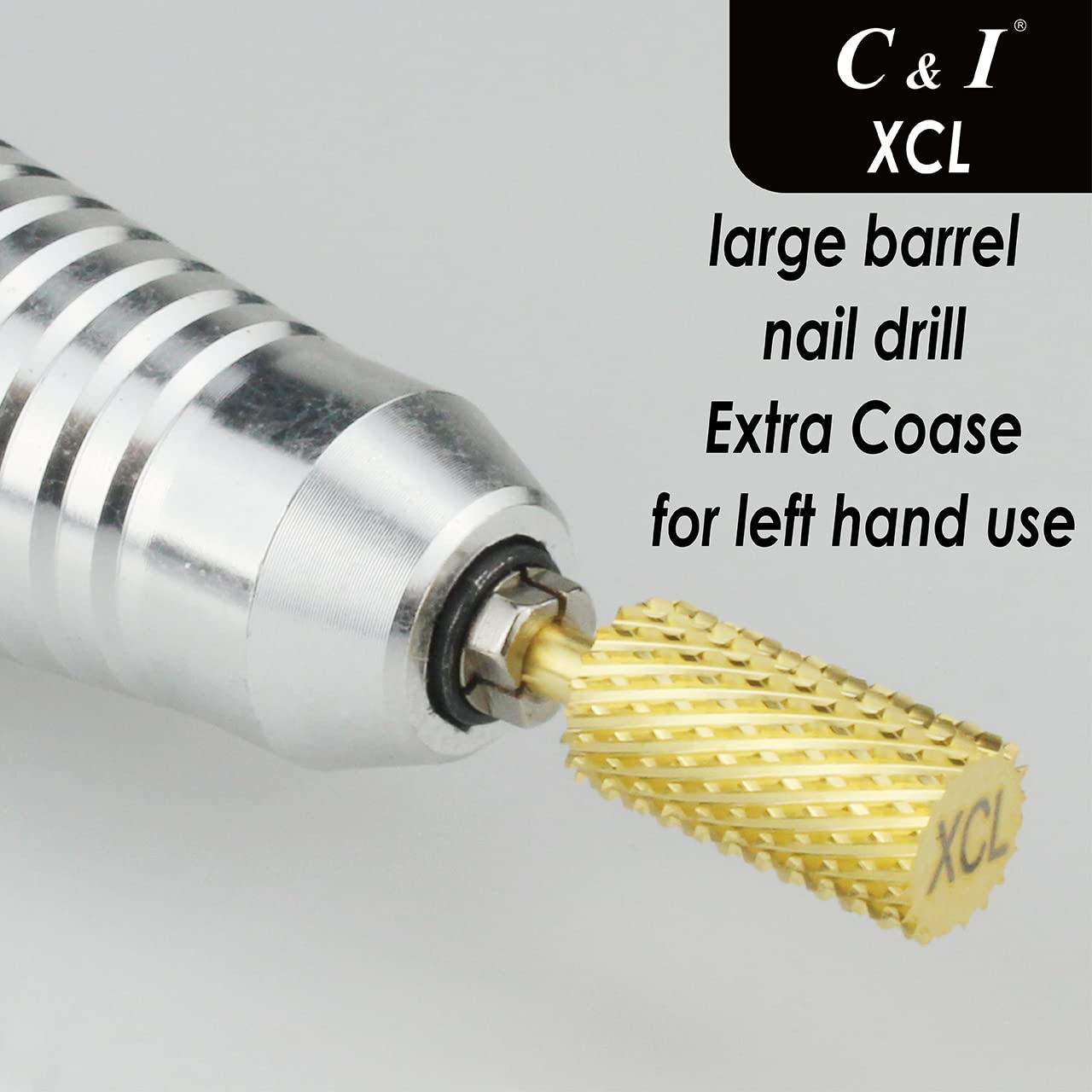 C & I Nail Drill for Left Hand Users, Large Barrel, Size Extra Coase XC, Professional E File for Electric Manicure Drill Machine (Original)