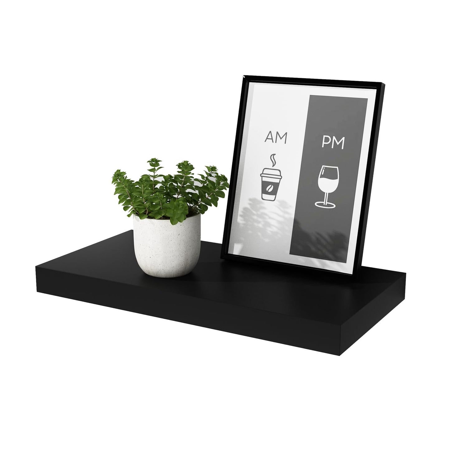 WELLAND 12" Deep Floating Wall Shelf, Black Floating Shelf Display Floating Shelf, 23.62" L x 11.81" D x 2" T, Deeper Than Others, Black