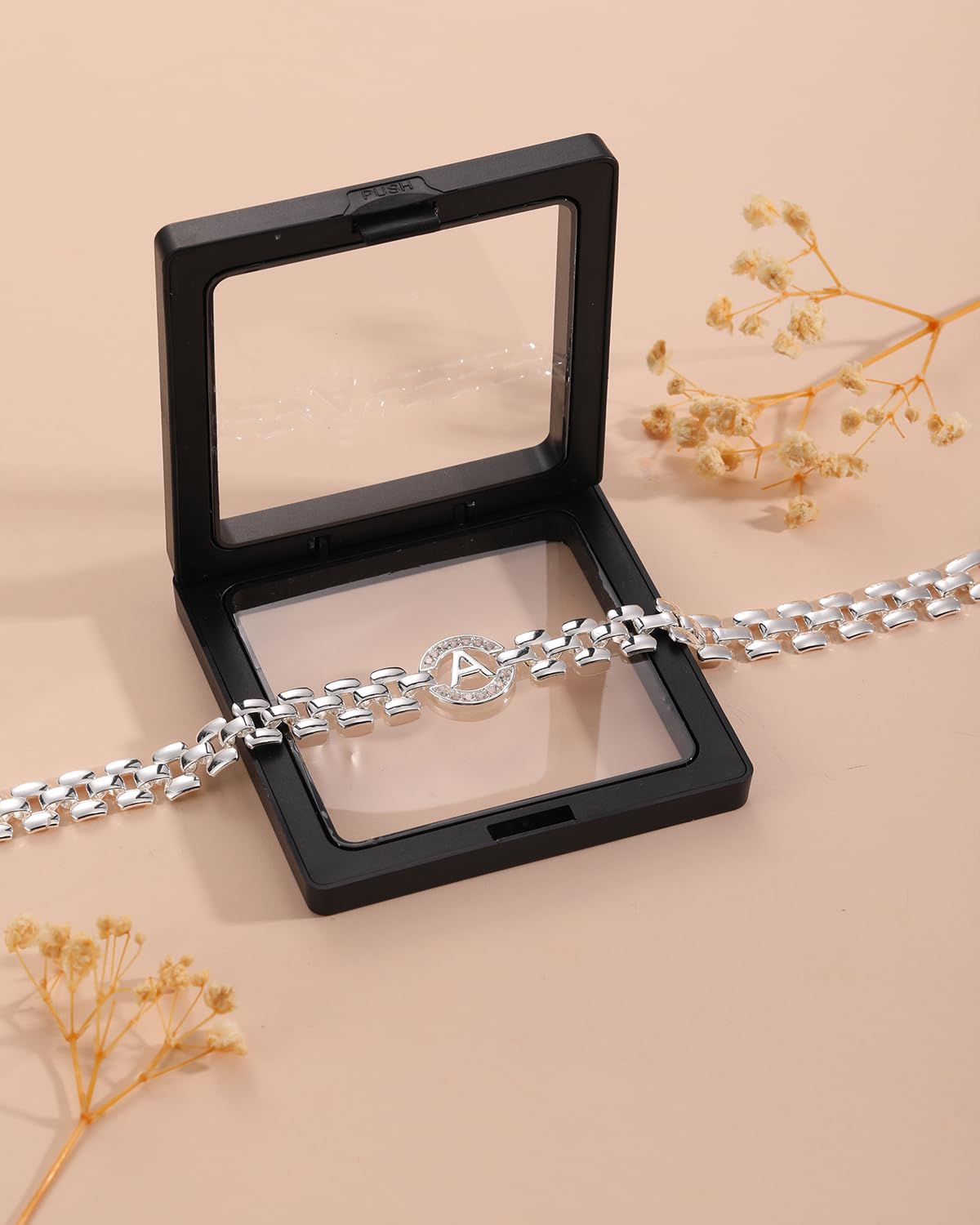 WEDDINEN Initial Bracelet,Silver Letter Bracelets for Women, Thick Bangle Wrist Gold Initial Bracelets for Women, Alphabet Bracelet Jewelry Initial I Charm Chain, 7in