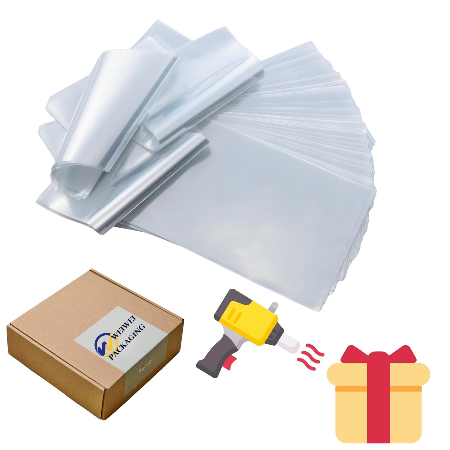 WEIWEI - 8x12 inch 500PCS Odorless PVC Heat Shrink Wrap Bags with Vent Hole