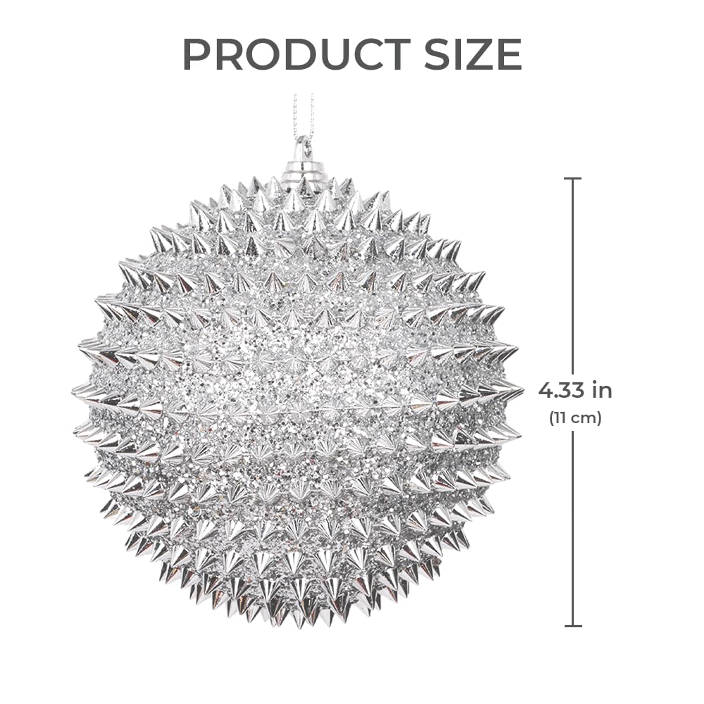 Spiked Glitter Christmas Ornaments, 4PCS 4.33" Handcrafted Cone Stud Ball Decorations in Punk Rock Gothic & Modern Glam Style, Shatterproof Christmas Tree and Holiday Decor for Home Party or Gift