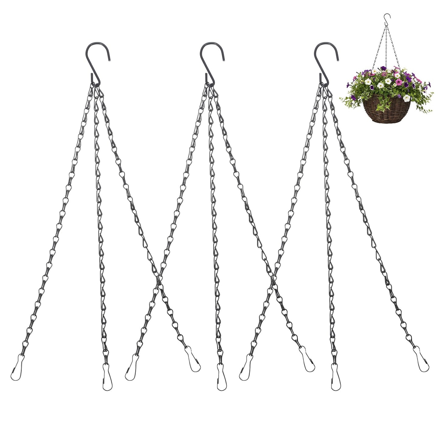 Jeffdad 3 Pack 16 Inch Hanging Basket Chain, Flower Pot Chain with Hooks 3 Point Plant Pot Replacement Chains Hanger Flowerpot Chains Replacement PlantHangers for Planters Bird Feeders Lanterns