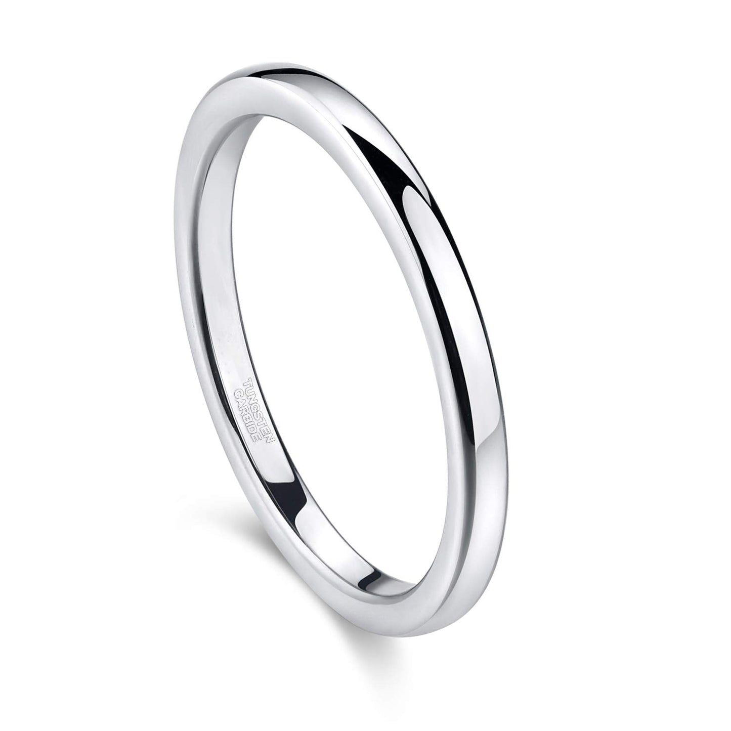 Greenpod 2mm Tungsten Carbide Rings for Women High Polished Thin Plain Domed Engagement Wedding Band Size 4