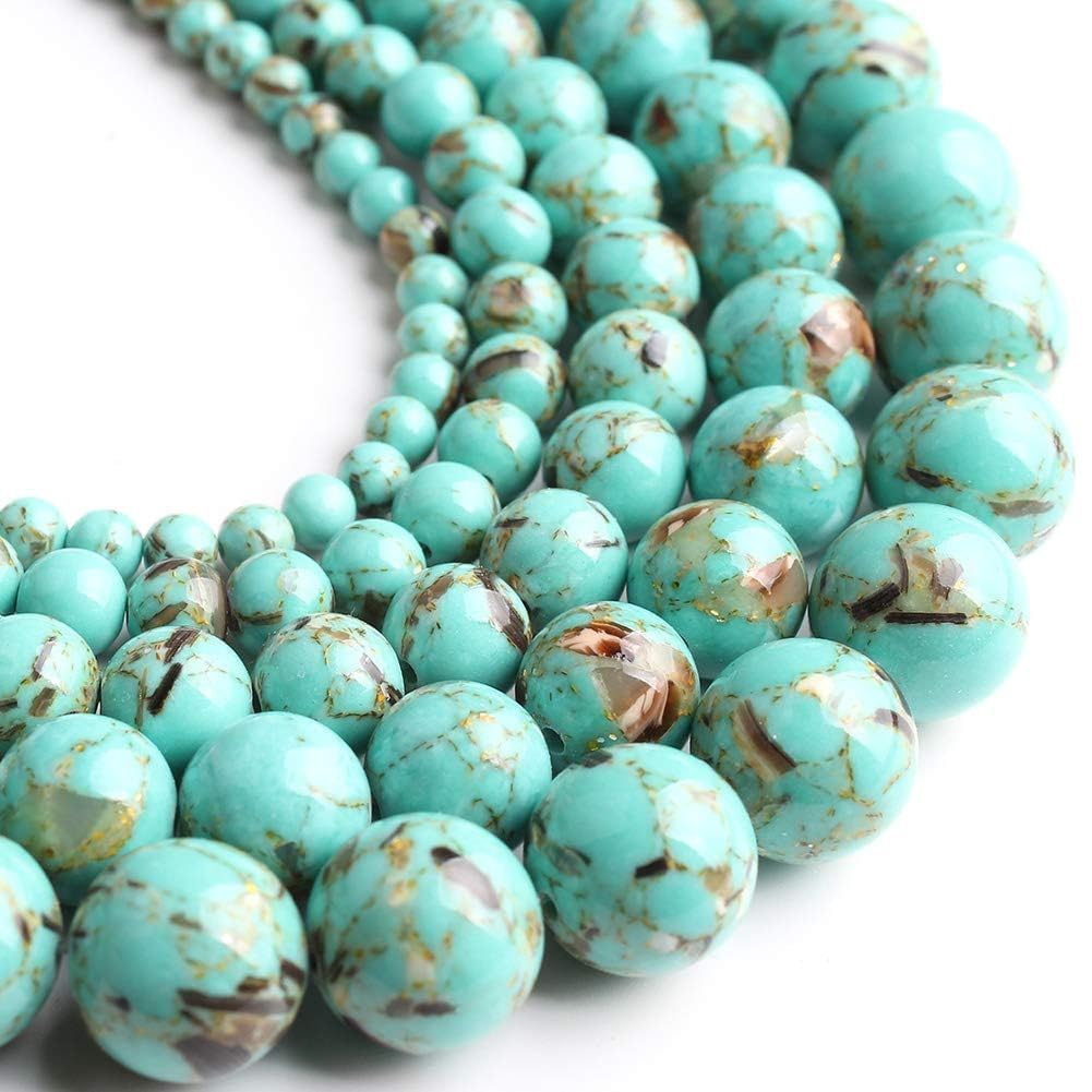 Yochus 45pcs Light Green Shell Turquoise Beads，8mm Healing Power Natural Stone Round Loose Gemstone Beads for Jewelry Making Earring Necklace DIY Crafts