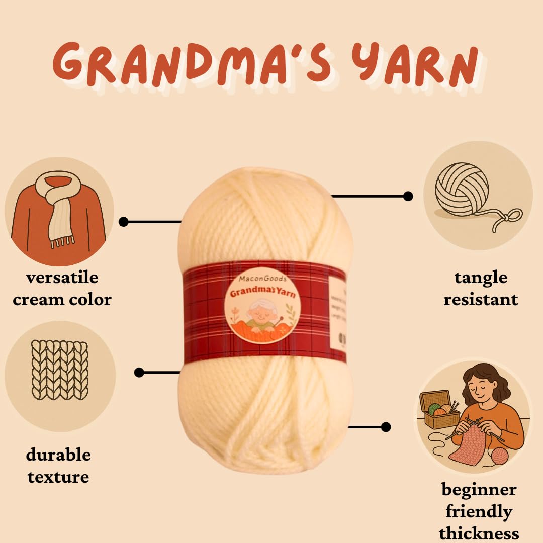 MaconGoods Grandma's Knitting Kit - Complete Knitting Kit for Beginners - Includes Beginner Yarn, Bamboo Needles, Video Tutorial, and Written Guide & More - Easy Learn to Knit Kit