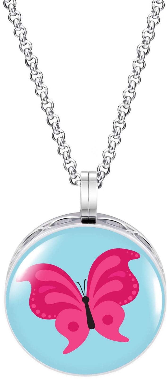 Wild Essentials Pink Butterfly Enamel Finish Essential Oil Diffuser Necklace Gift Set - Includes Aromatherapy Pendant, 24" Stainless Steel Chain, 8 Color Refill Pads