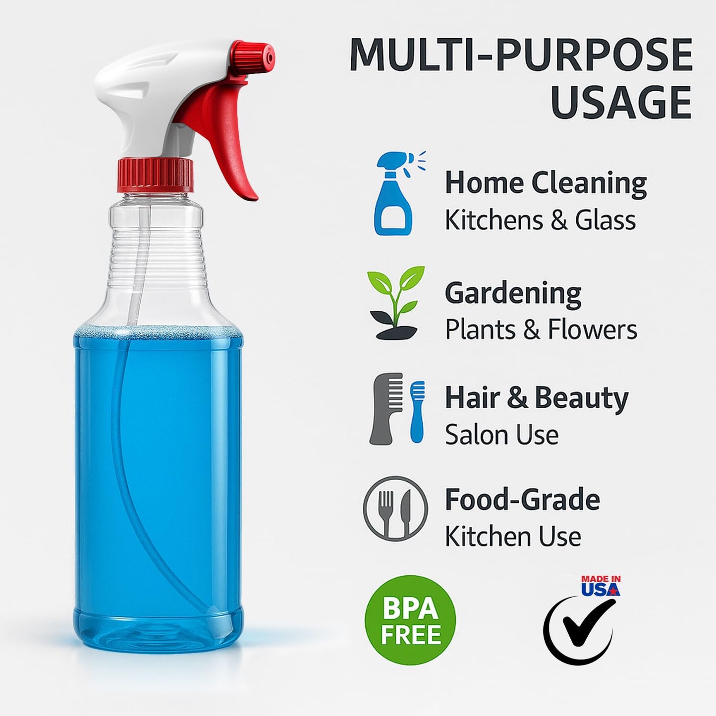 Bar5F Empty Plastic Spray Bottles 16-Ounce BPA-Free Food Grade Crystal Clear Fully Adjustable Sprayer (not for oil), 2-Pack (S-Series)